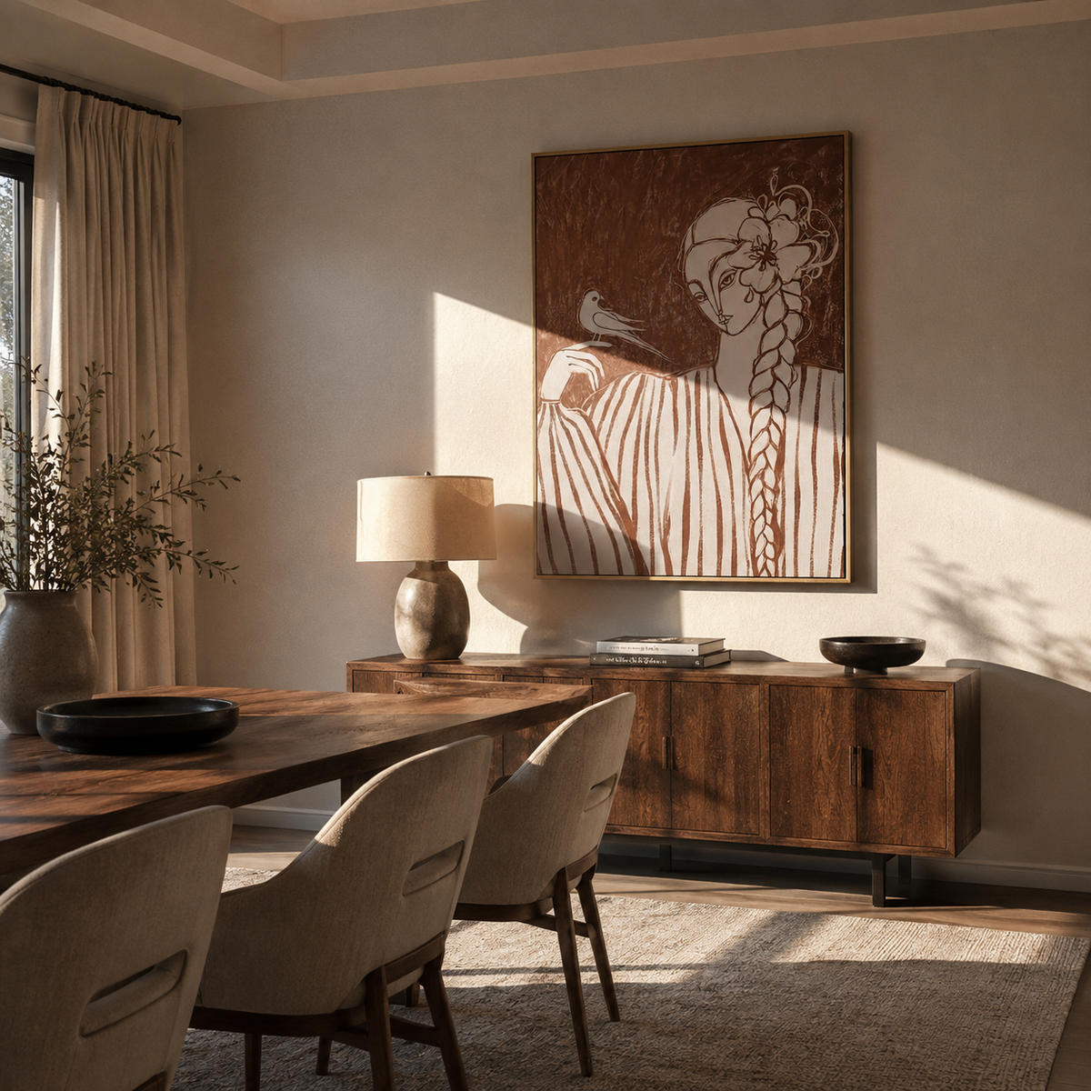Floral Lines Find Stripes presented above a contemporary console