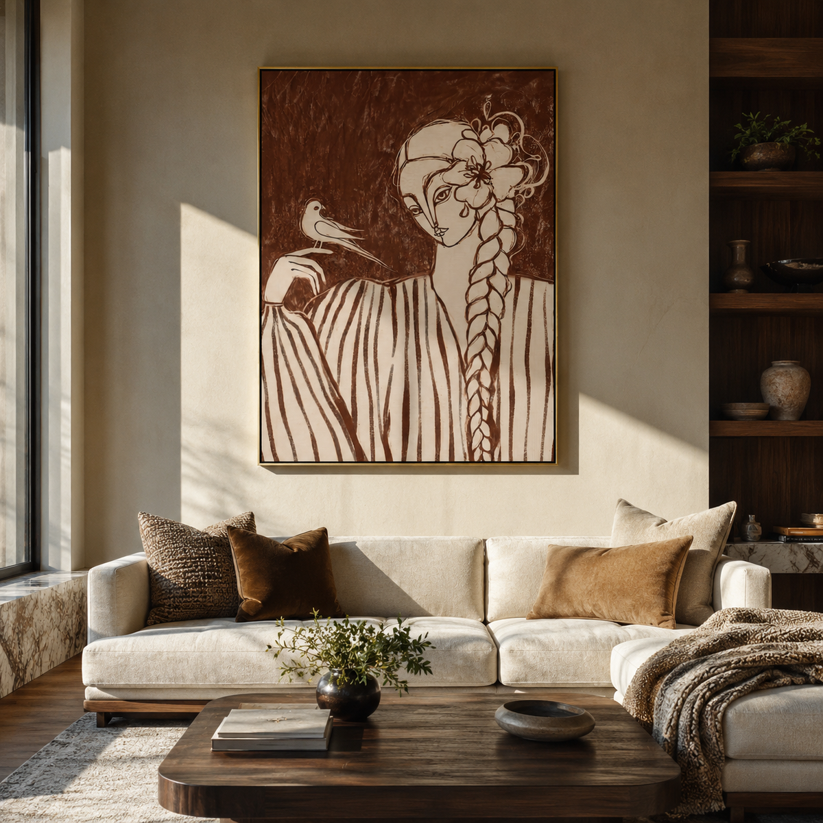 Floral Lines Find Stripes displayed as a Retro Modern room focal point