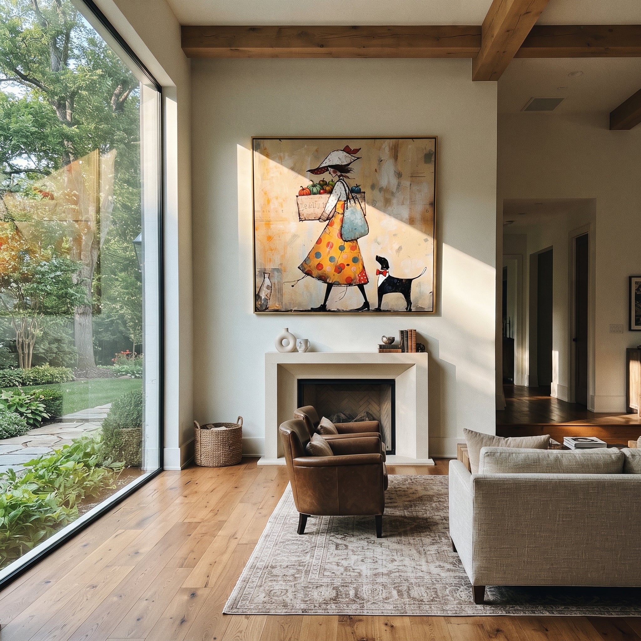 Market Bags Follow Her displayed in a warm contemporary interior