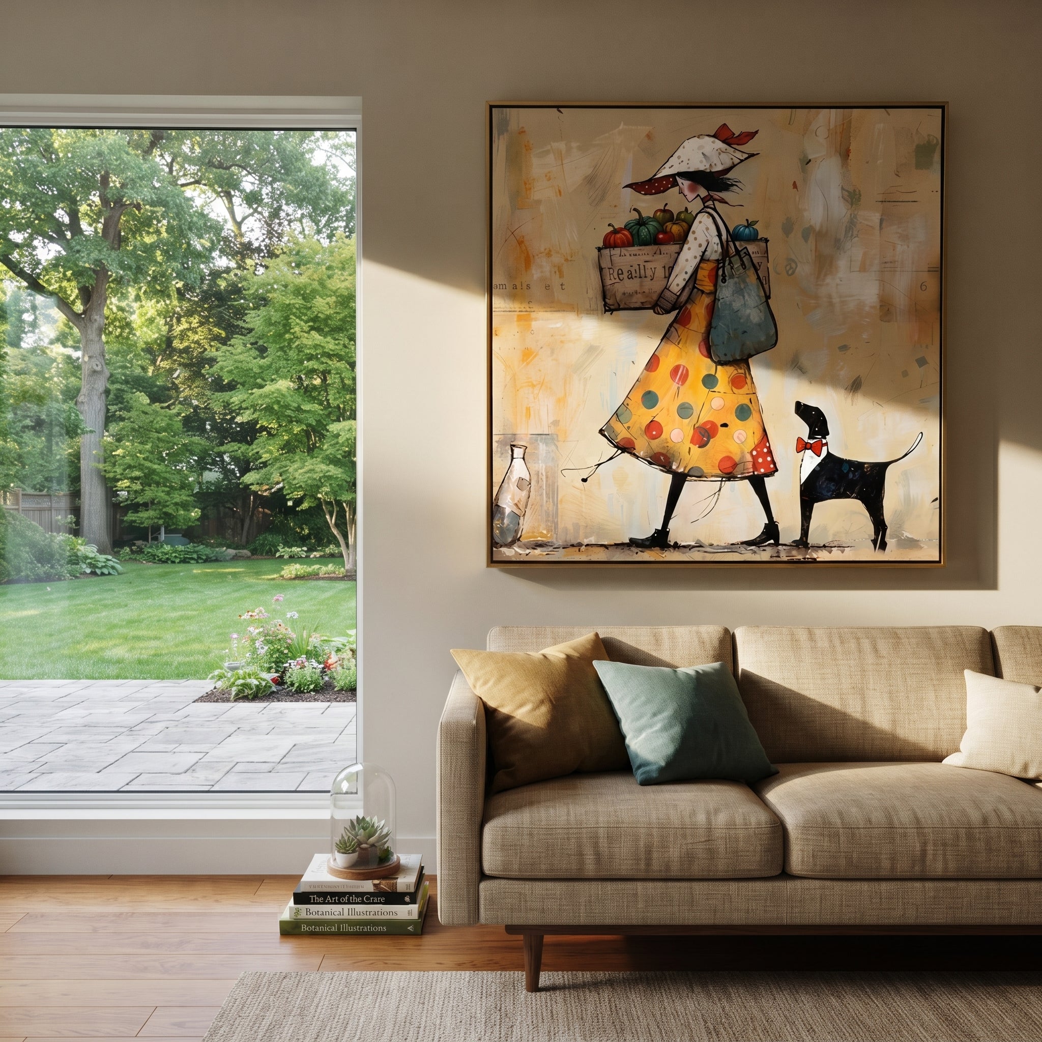 Market Bags Follow Her styled with neutral modern furnishings