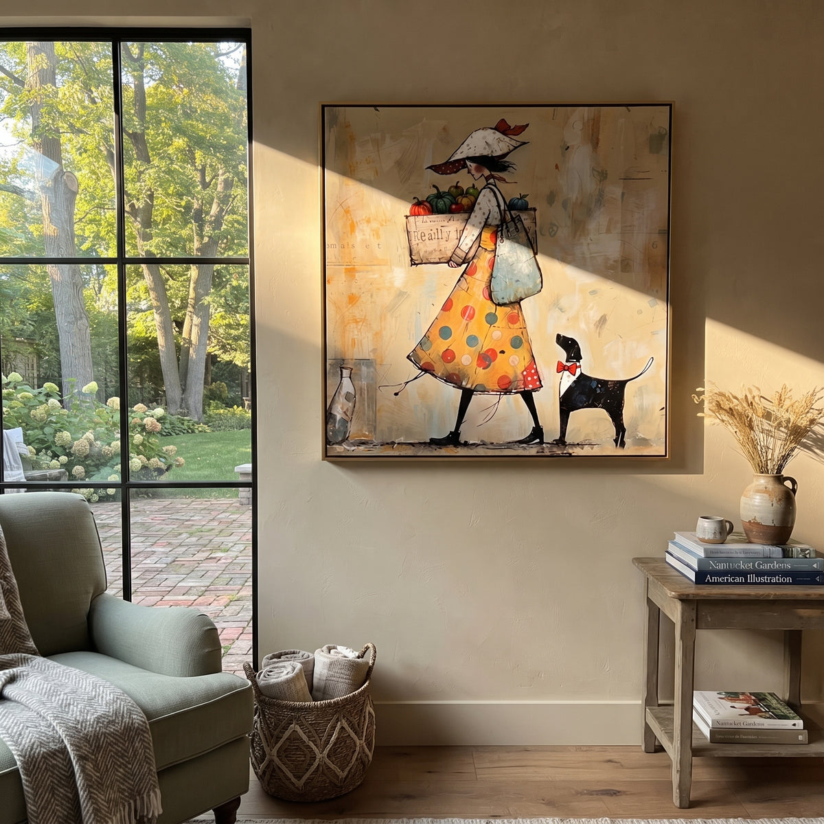 Market Bags Follow Her displayed as a Retro Modern room focal point