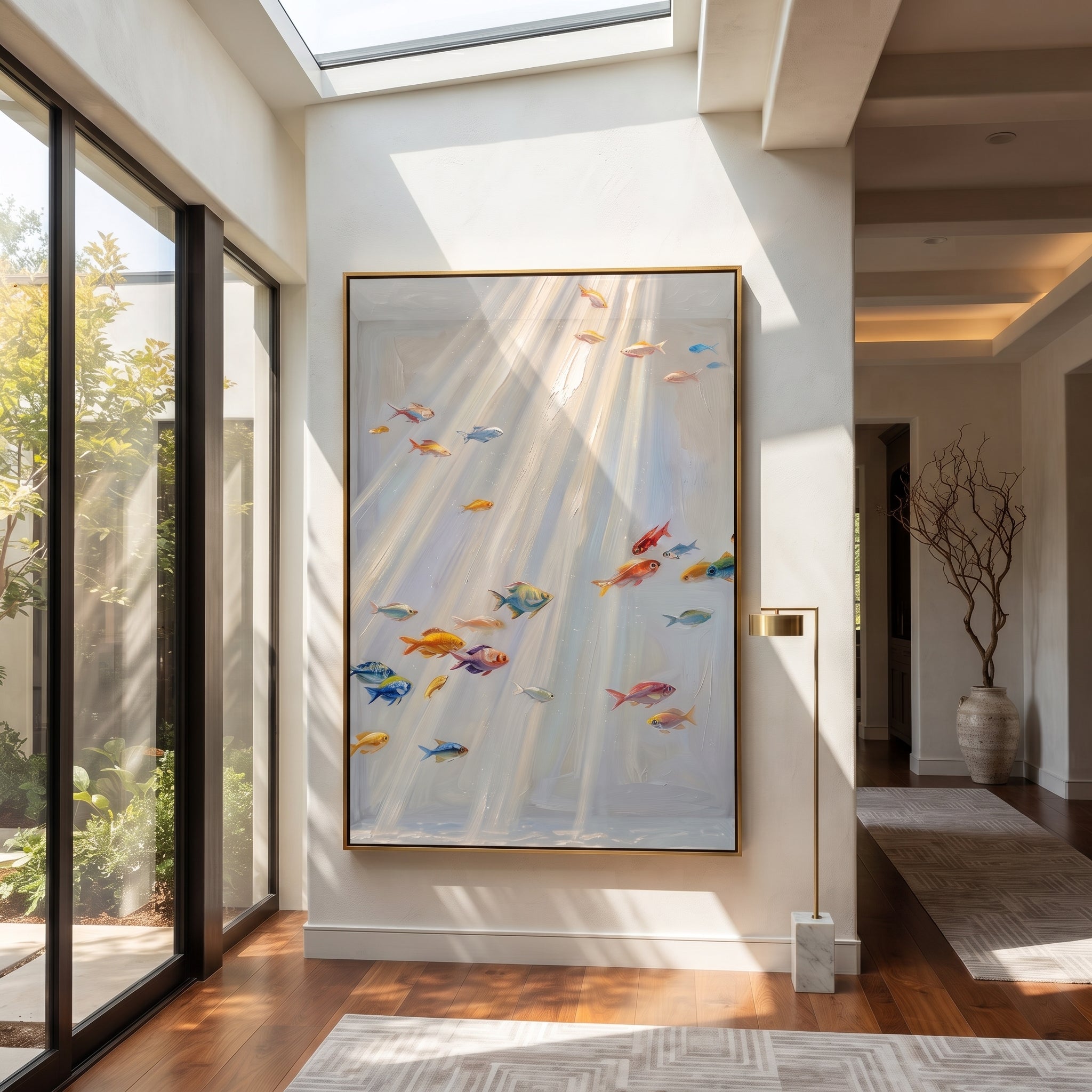Pastel Rain Scatters Light displayed in a warm contemporary interior