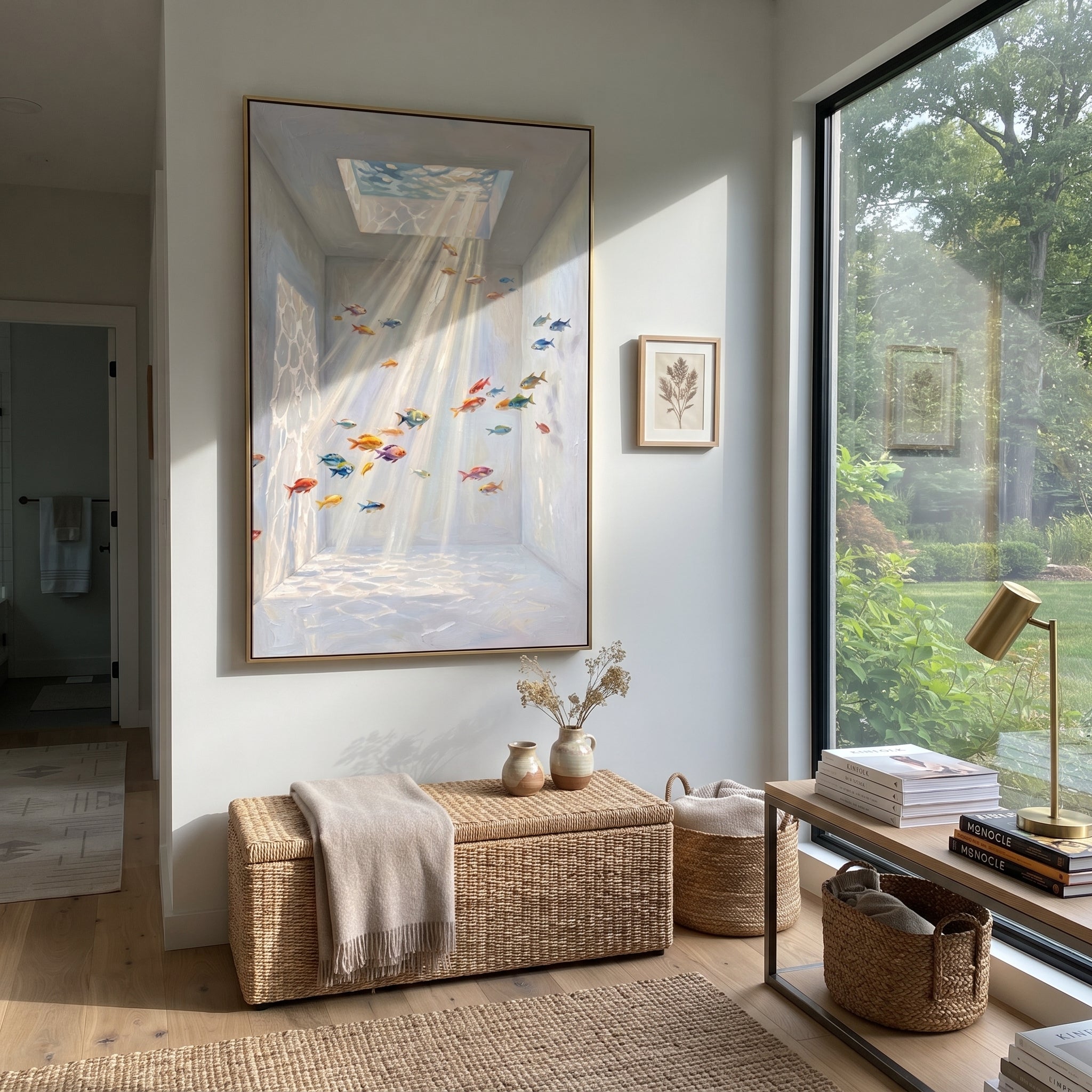 Pastel Rain Scatters Light presented above a contemporary console