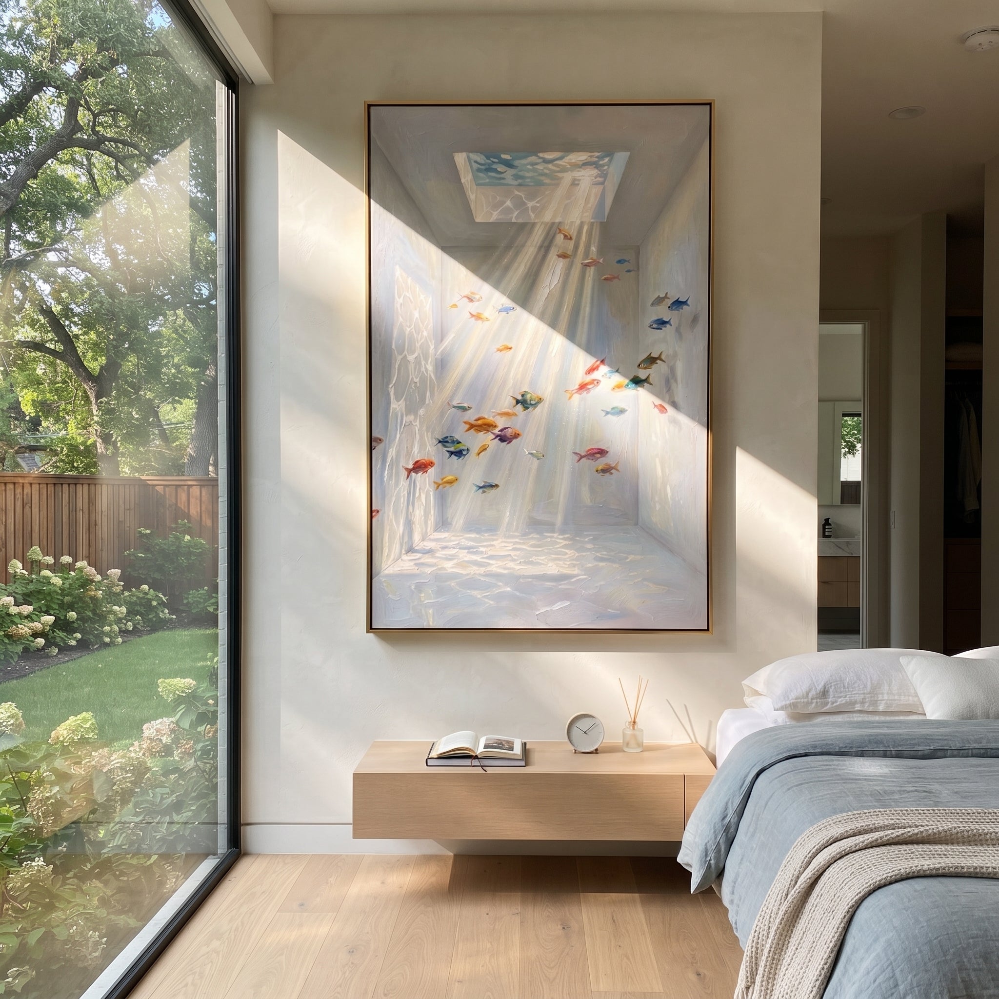 Pastel Rain Scatters Light displayed as a Retro Modern room focal point