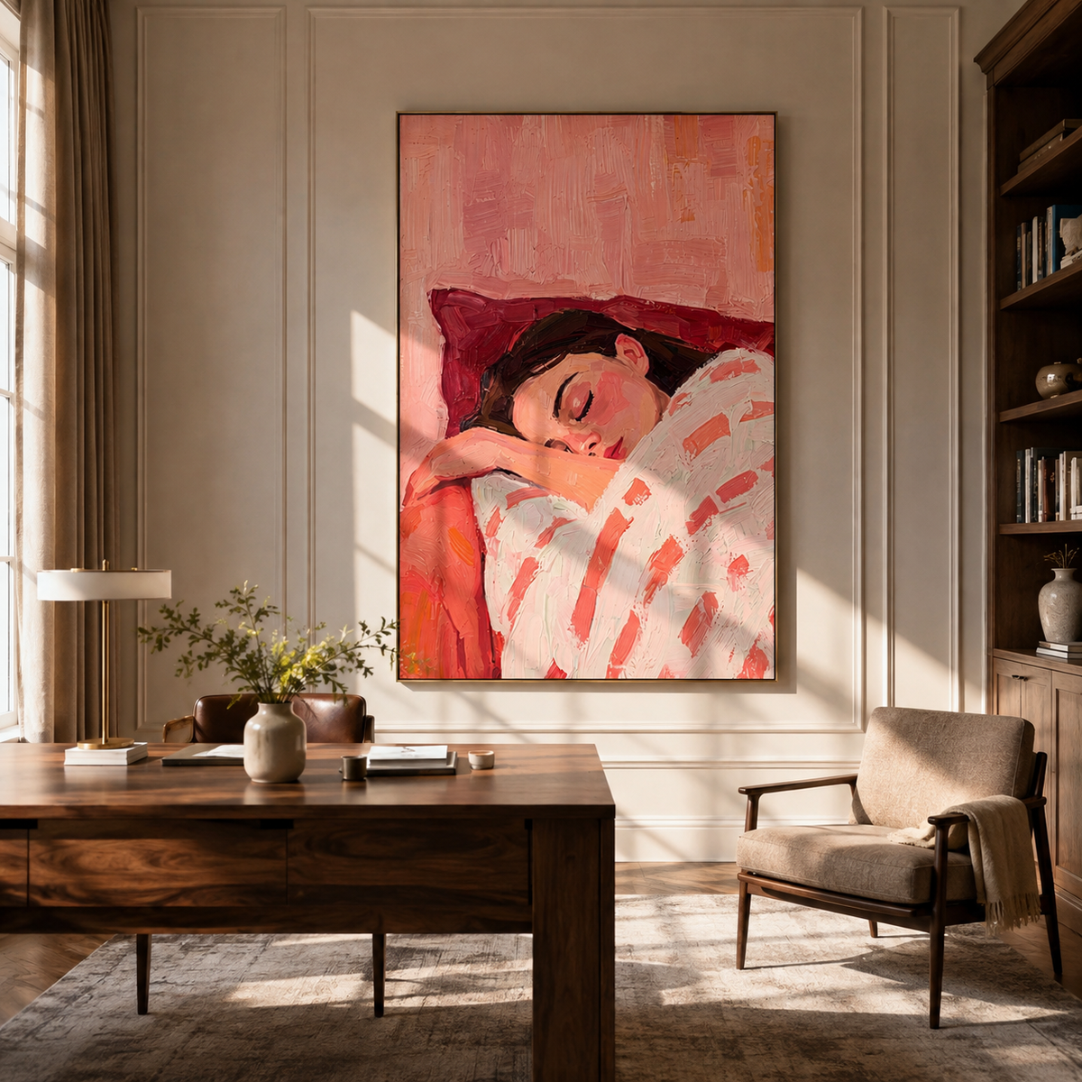 Striped Sleeves Hold Sleep displayed in a warm contemporary interior