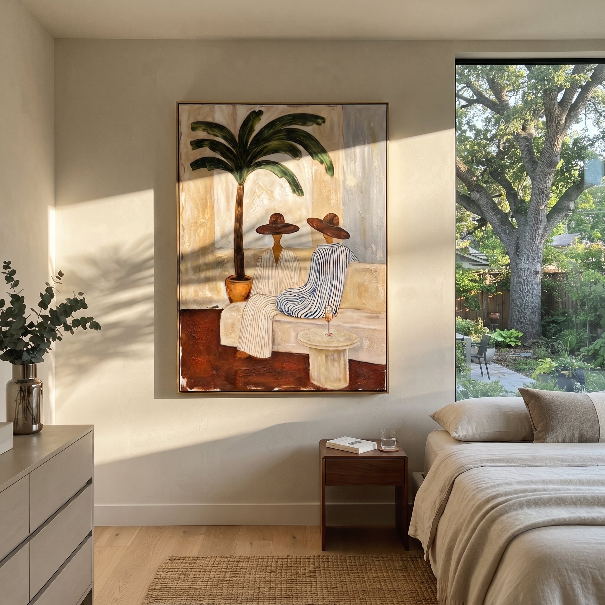 Palm Shadows Frame Supper displayed in a warm contemporary interior