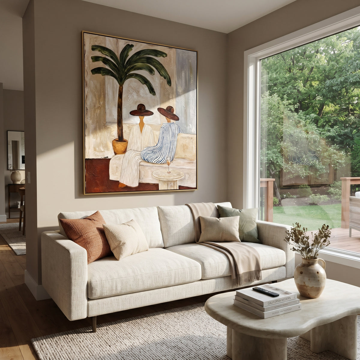 Palm Shadows Frame Supper displayed as a Retro Modern room focal point