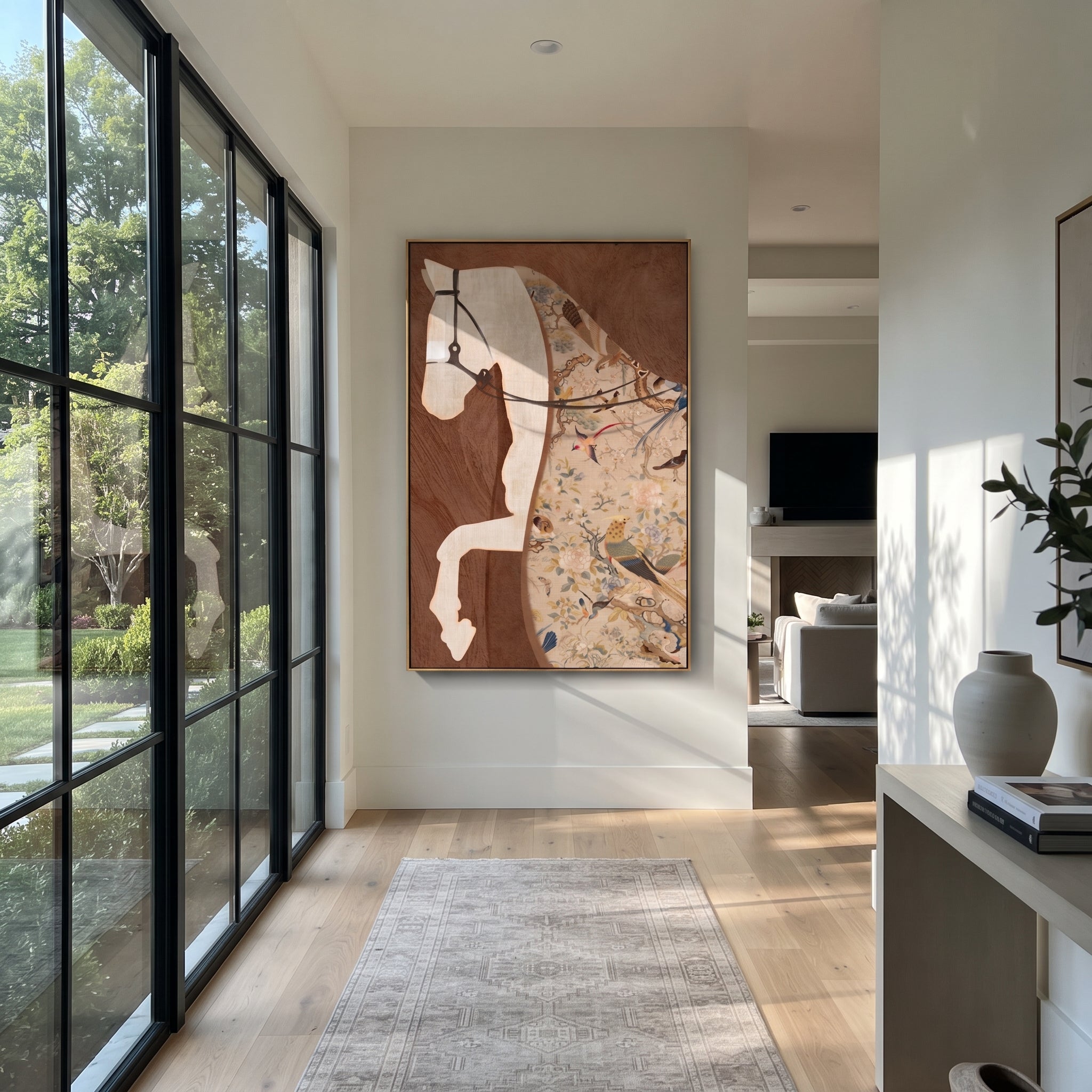 Rider Fragments Into Earth styled with neutral modern furnishings