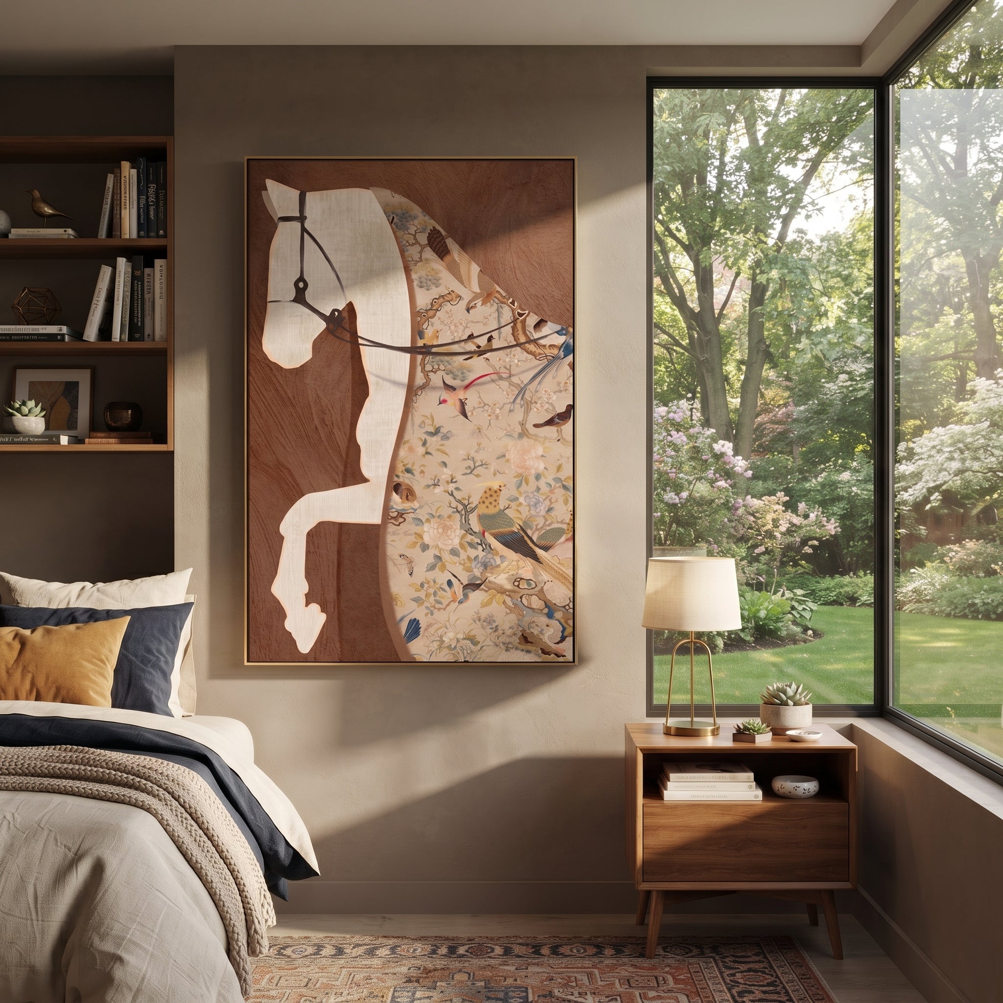 Rider Fragments Into Earth displayed as a Retro Modern room focal point