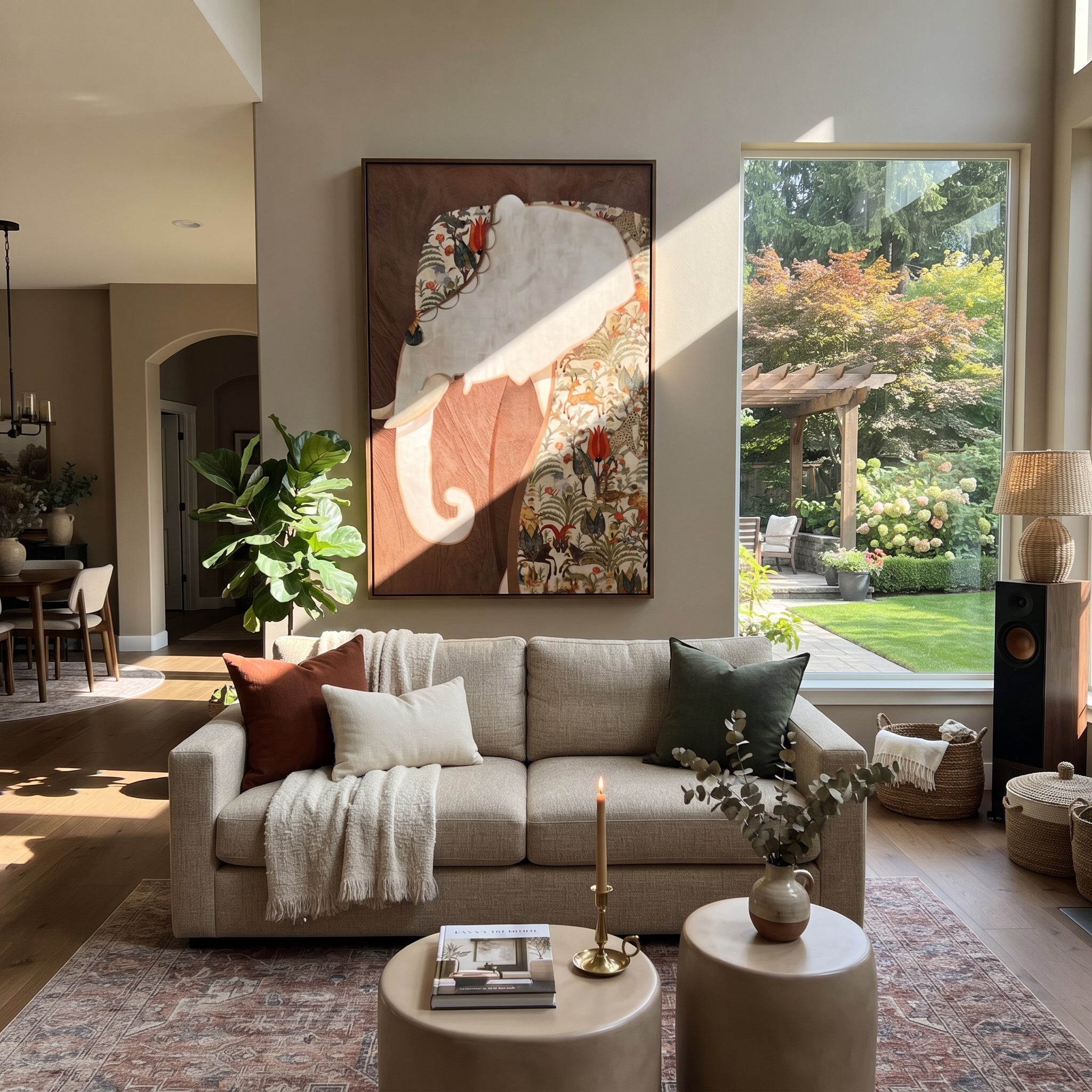 Elephant Carries Painted Garden styled in a layered residential interior