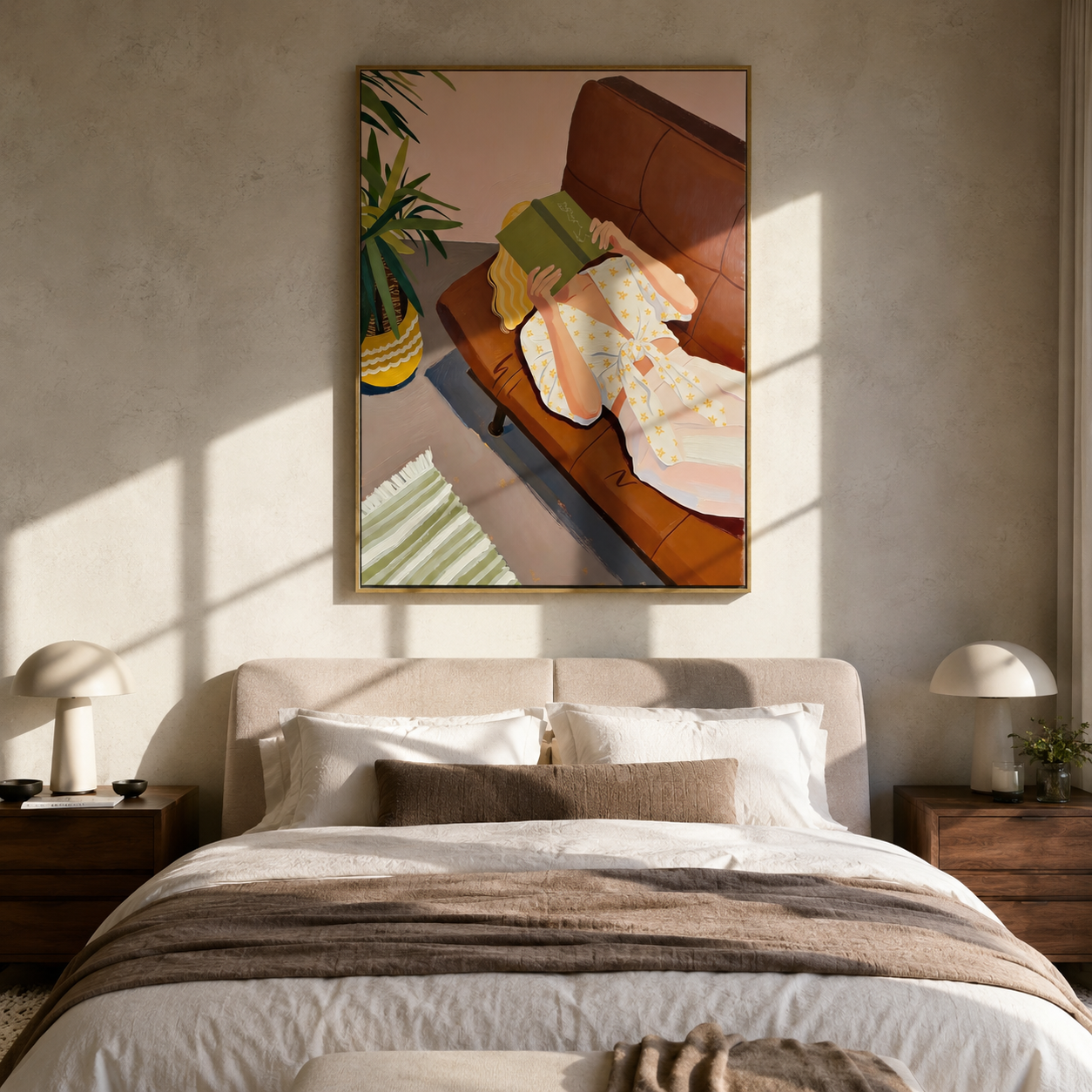 Green Reader Holds Geometry displayed in a warm contemporary interior