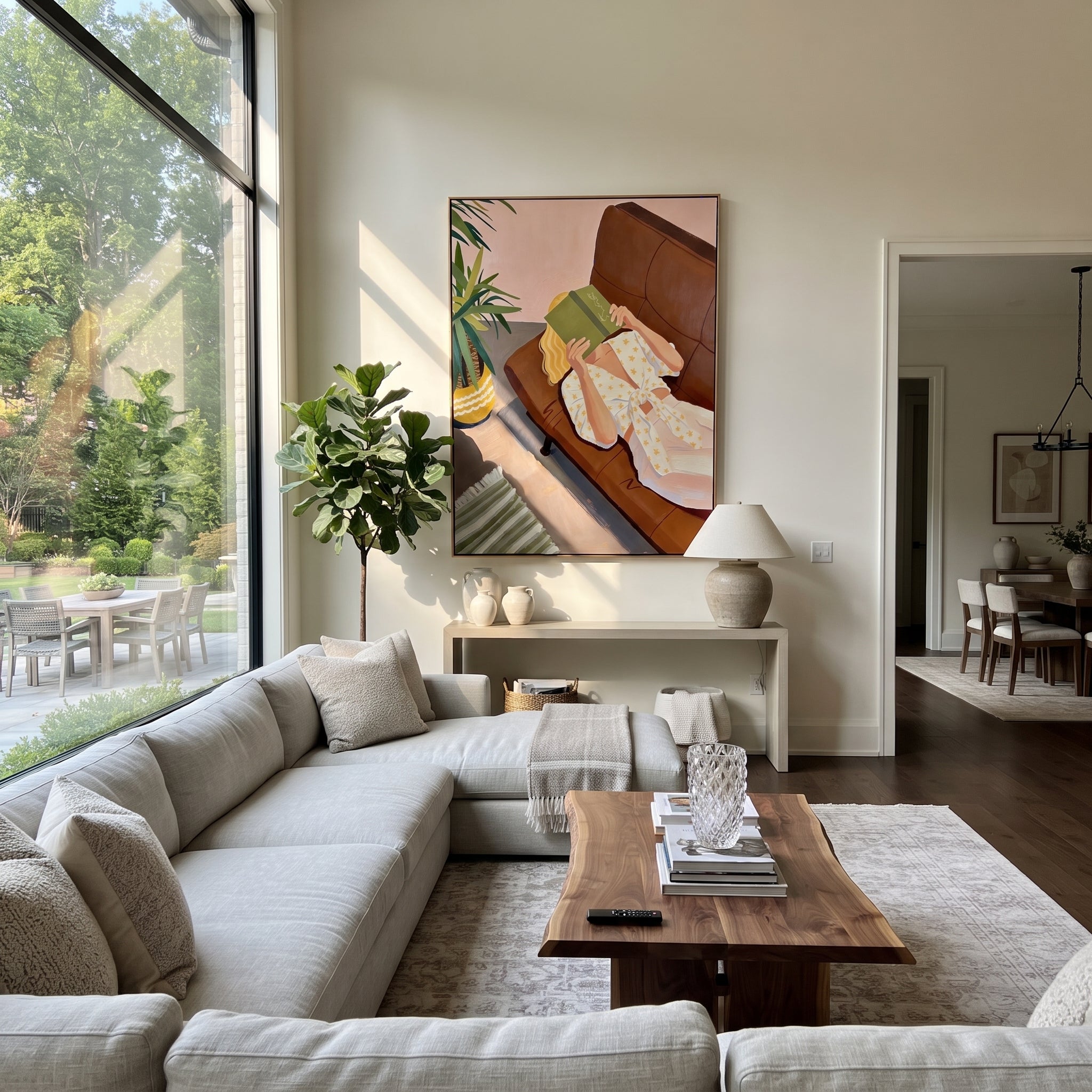 Green Reader Holds Geometry styled with neutral modern furnishings