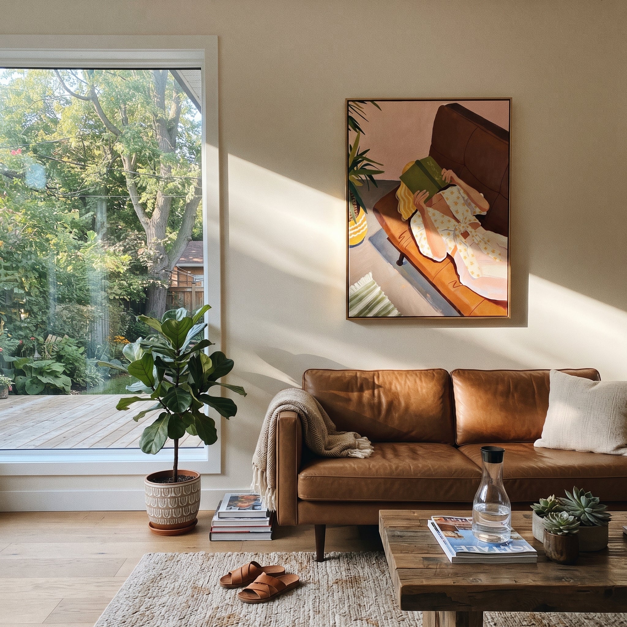 Green Reader Holds Geometry displayed as a Retro Modern room focal point