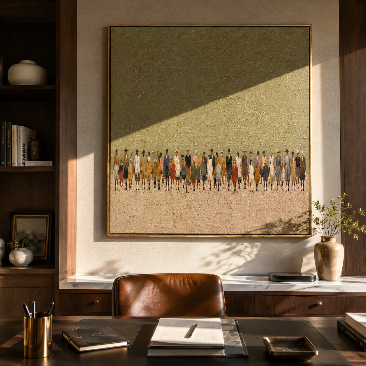 Small Figures Meet Horizon displayed as a Retro Modern room focal point