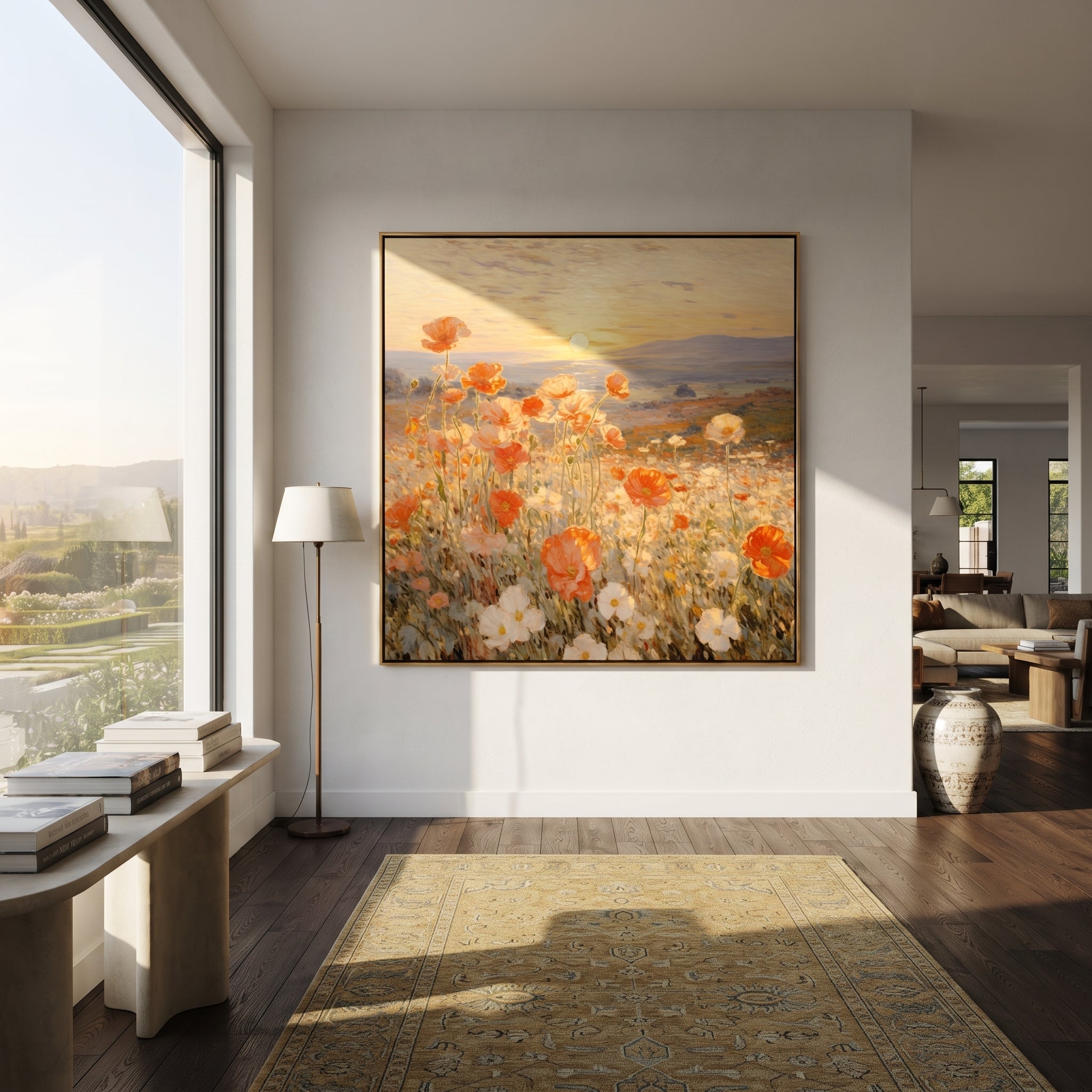 Orange Flowers Mark Distance styled in a layered residential interior