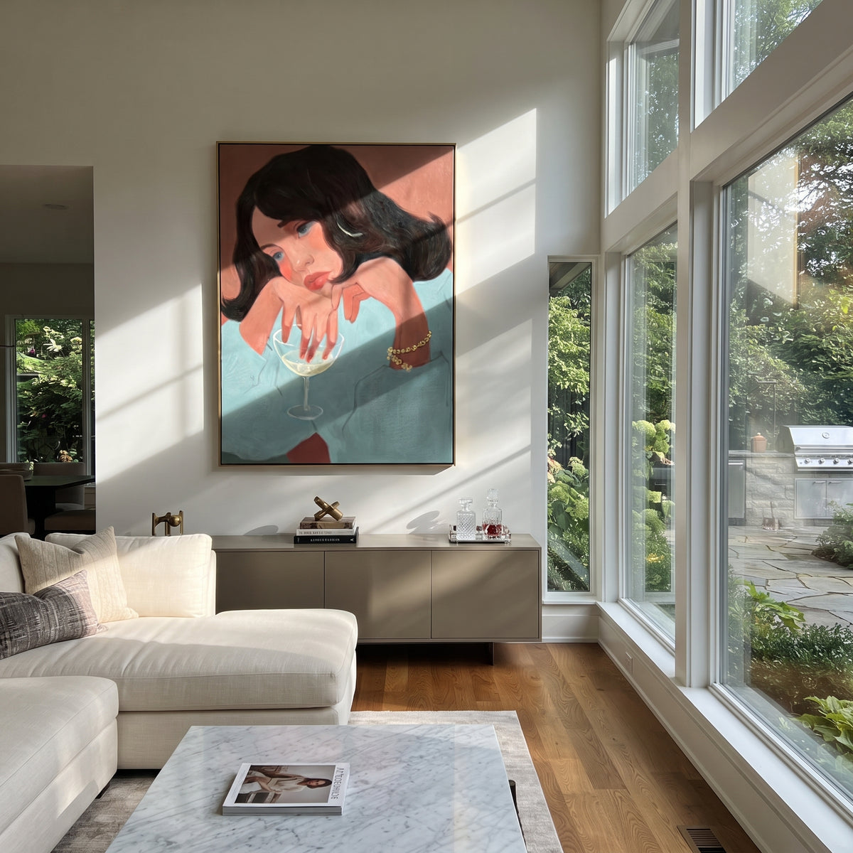 Teal Sleeve Holds Thought displayed as a Retro Modern room focal point