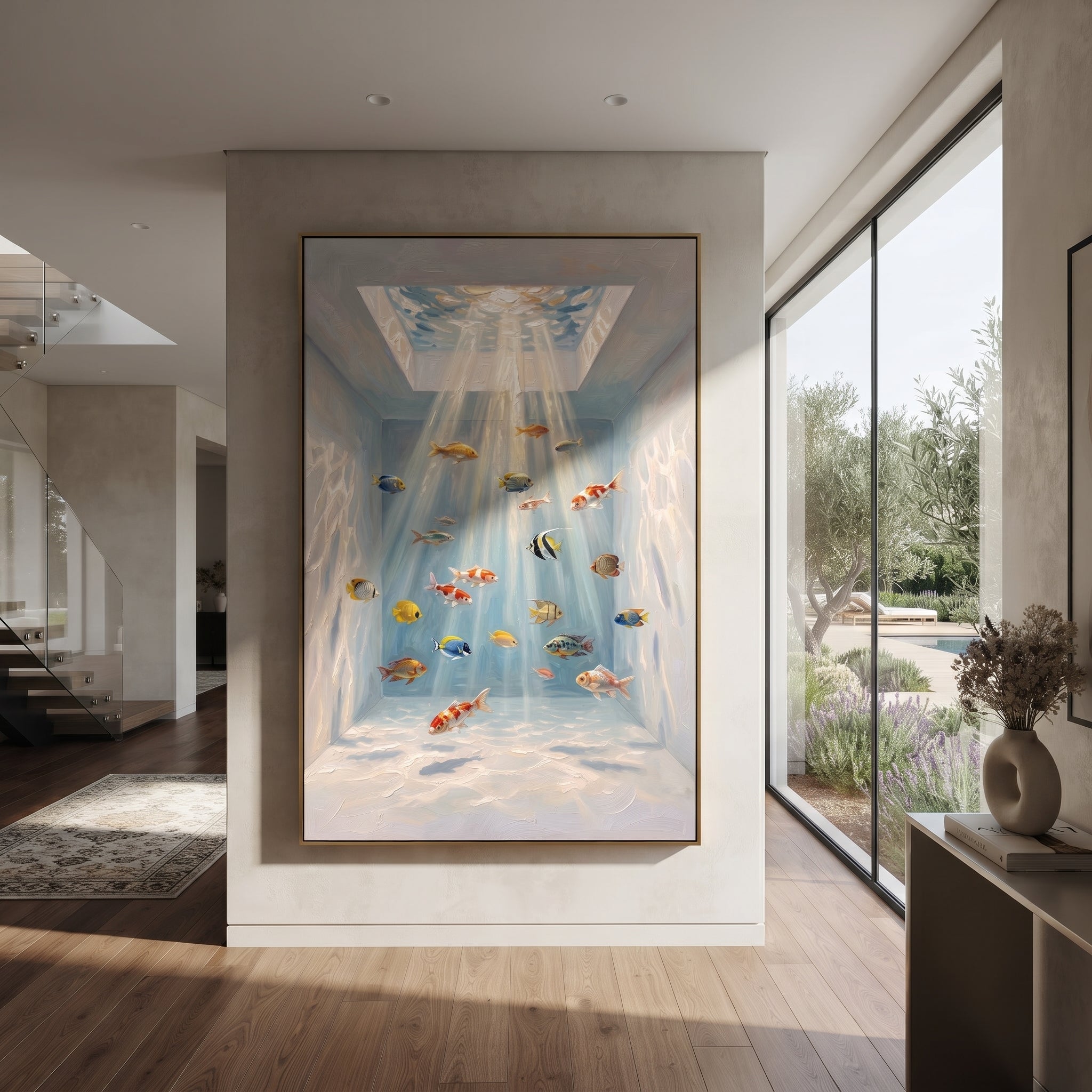 Blue Rain Returns Softly presented above a contemporary console