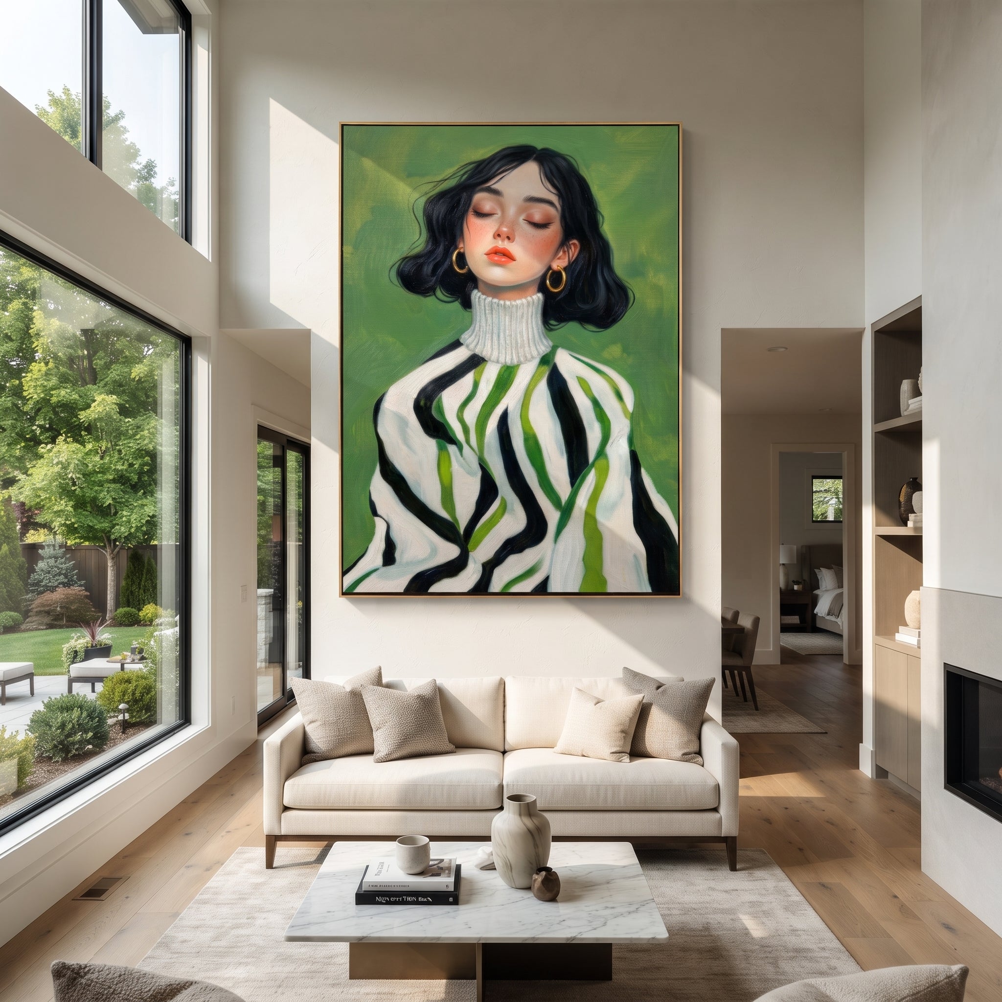 Green Stripes Frame Her styled with neutral modern furnishings