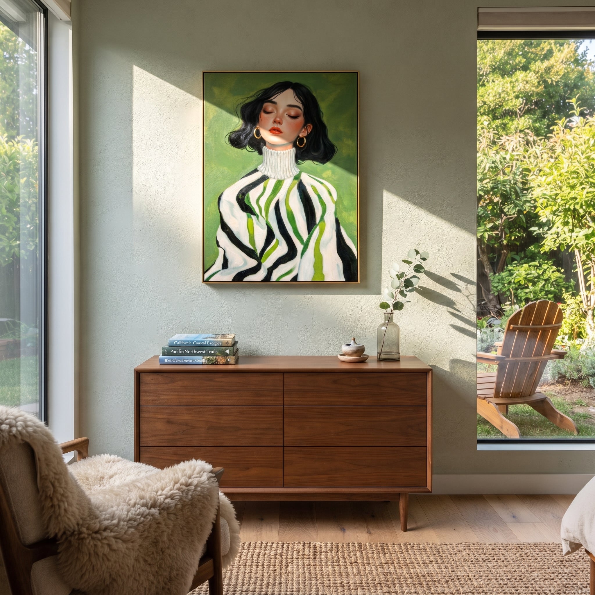 Green Stripes Frame Her styled in a layered residential interior