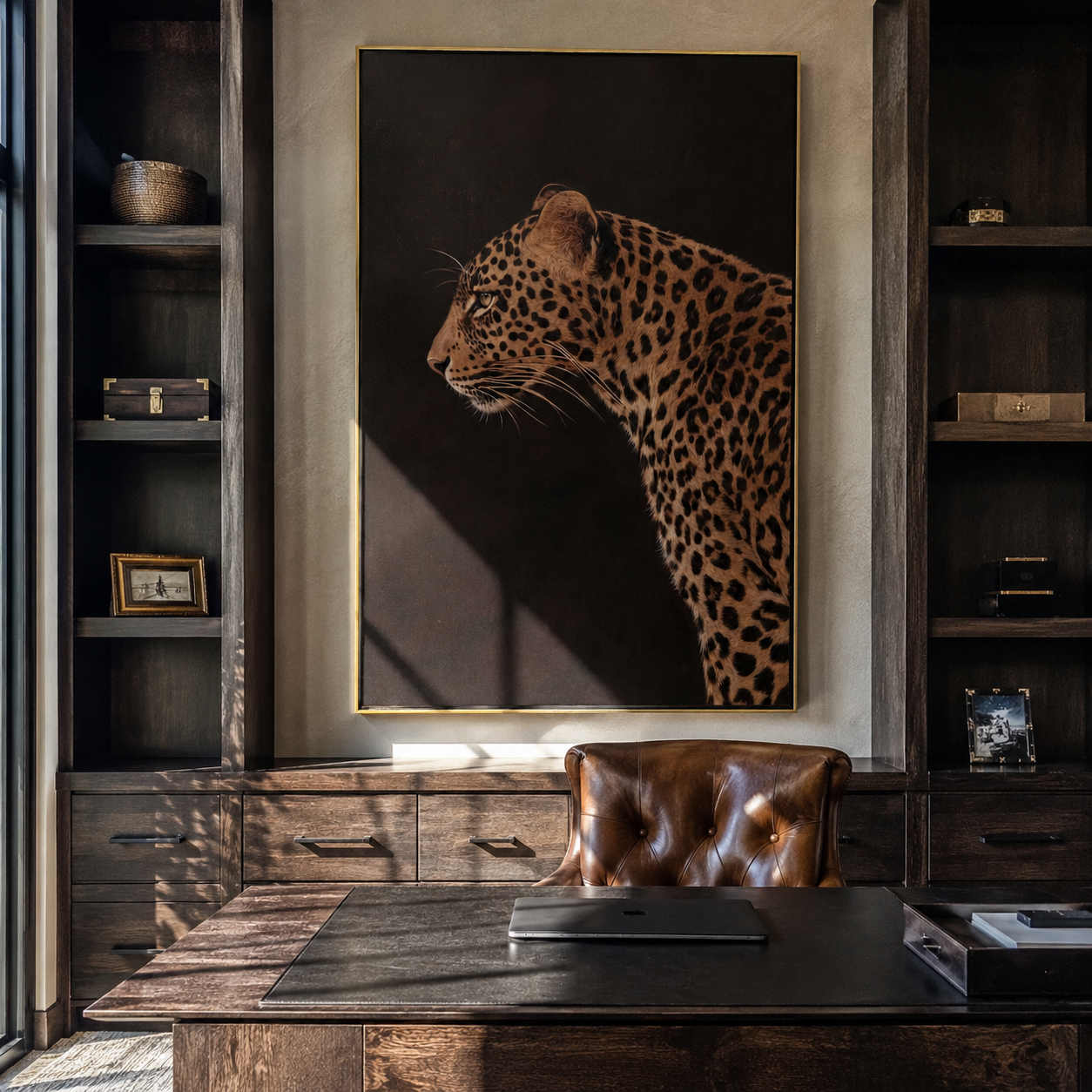 Leopard Watches Black Field styled with neutral modern furnishings