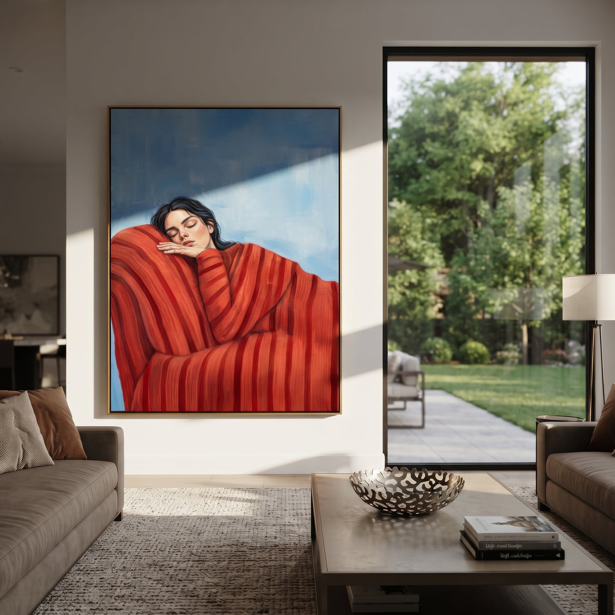 Red Coat Holds Winter presented above a contemporary console