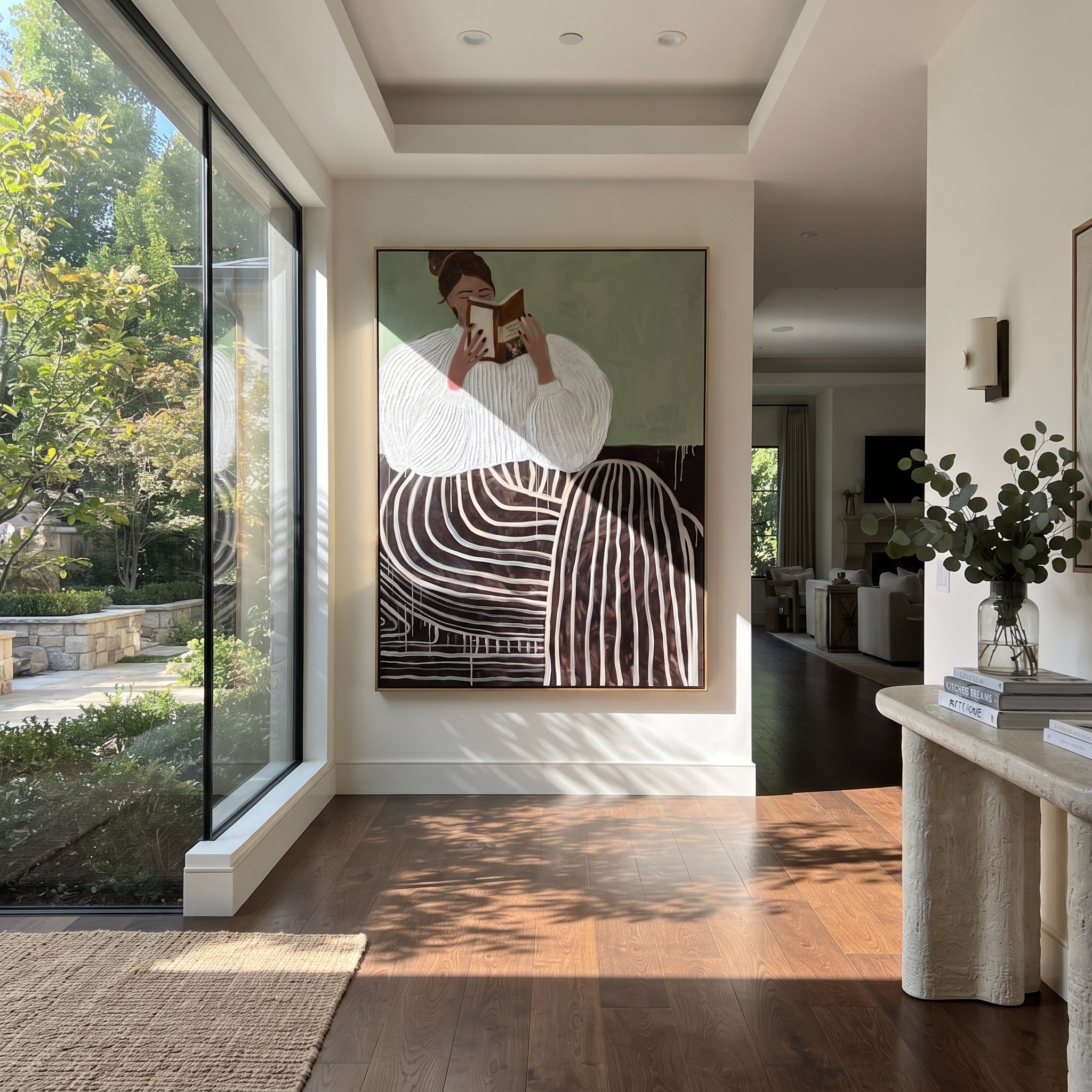 Striped Skirt Holds Pages displayed in a warm contemporary interior