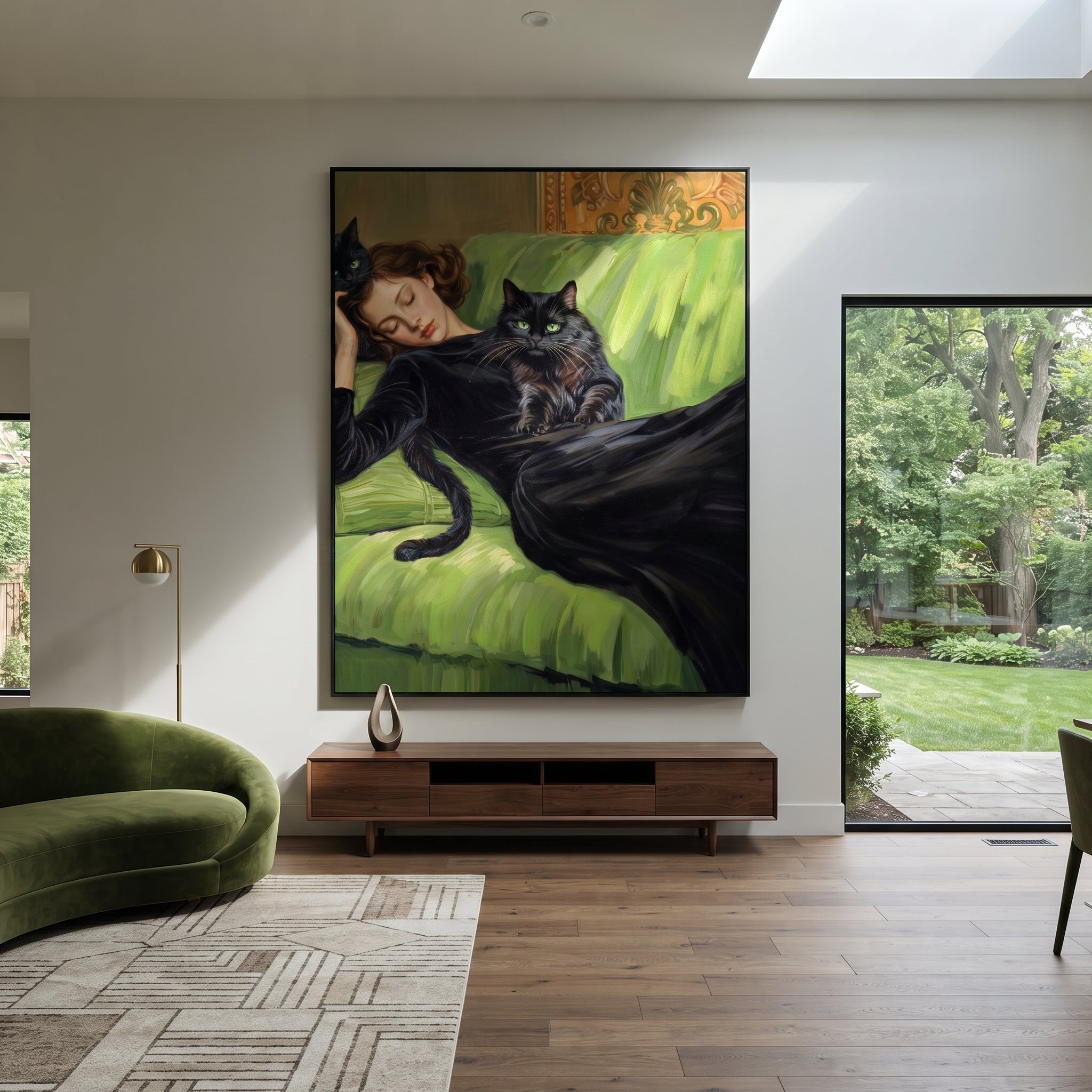 Black Blanket Meets Green presented above a contemporary console