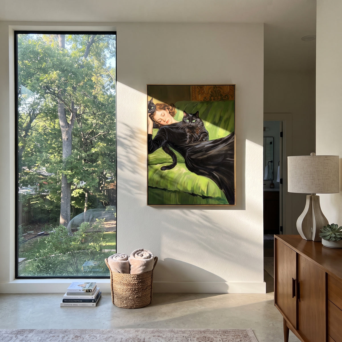 Black Blanket Meets Green styled in a layered residential interior