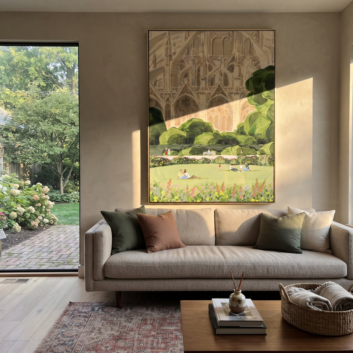 Green Pond Keeps Trees styled with neutral modern furnishings