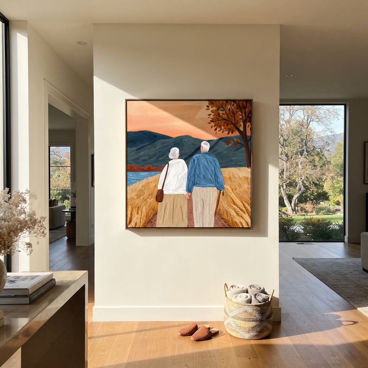 Two Walk Beyond Trees displayed as a Retro Modern room focal point