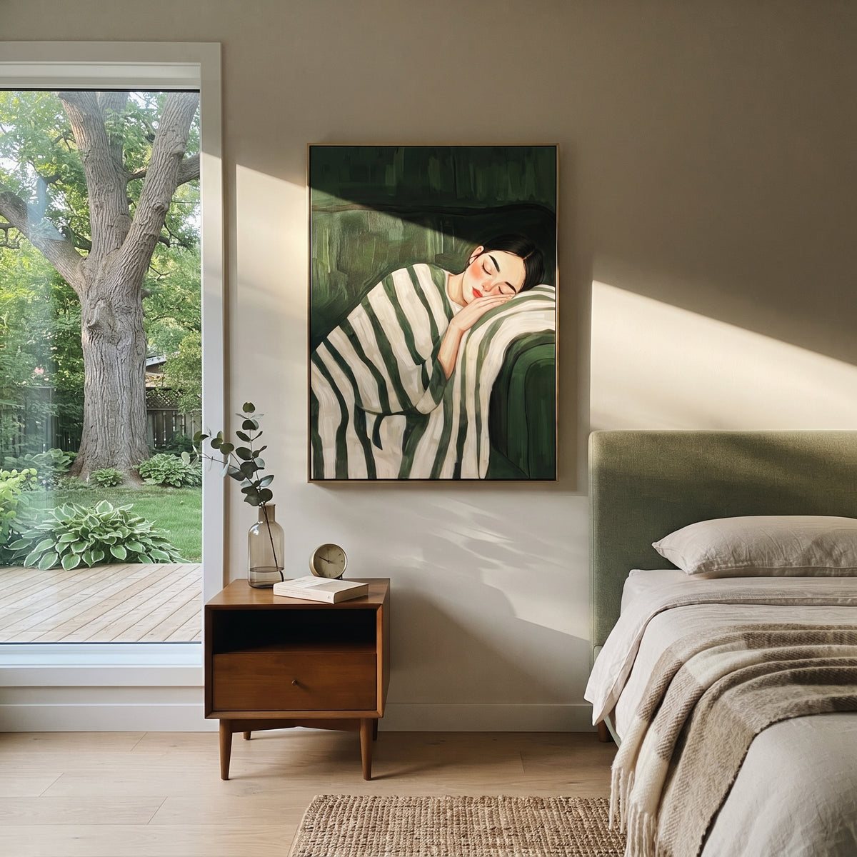 Green Stripes Shelter Sleep presented above a contemporary console