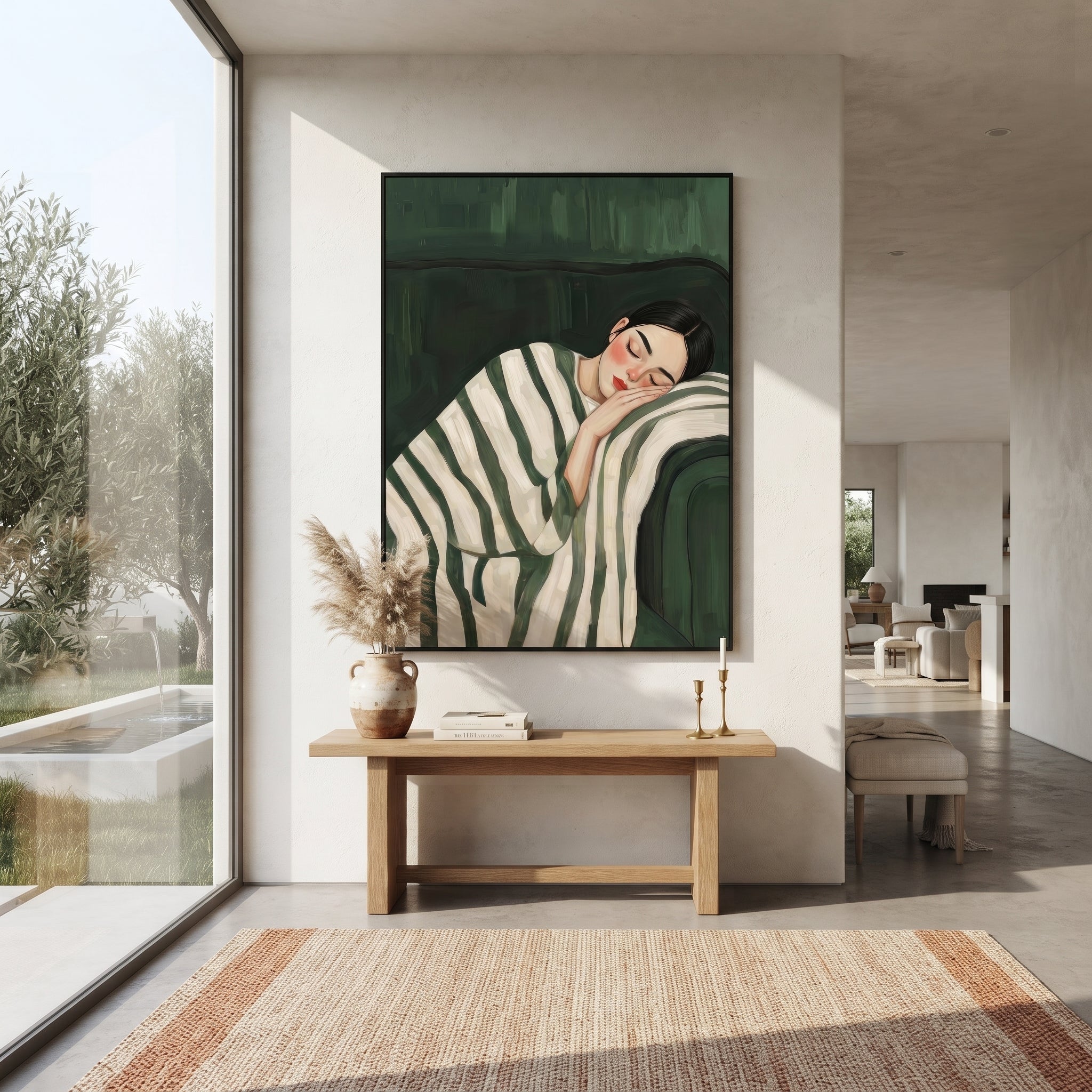 Green Stripes Shelter Sleep styled in a layered residential interior