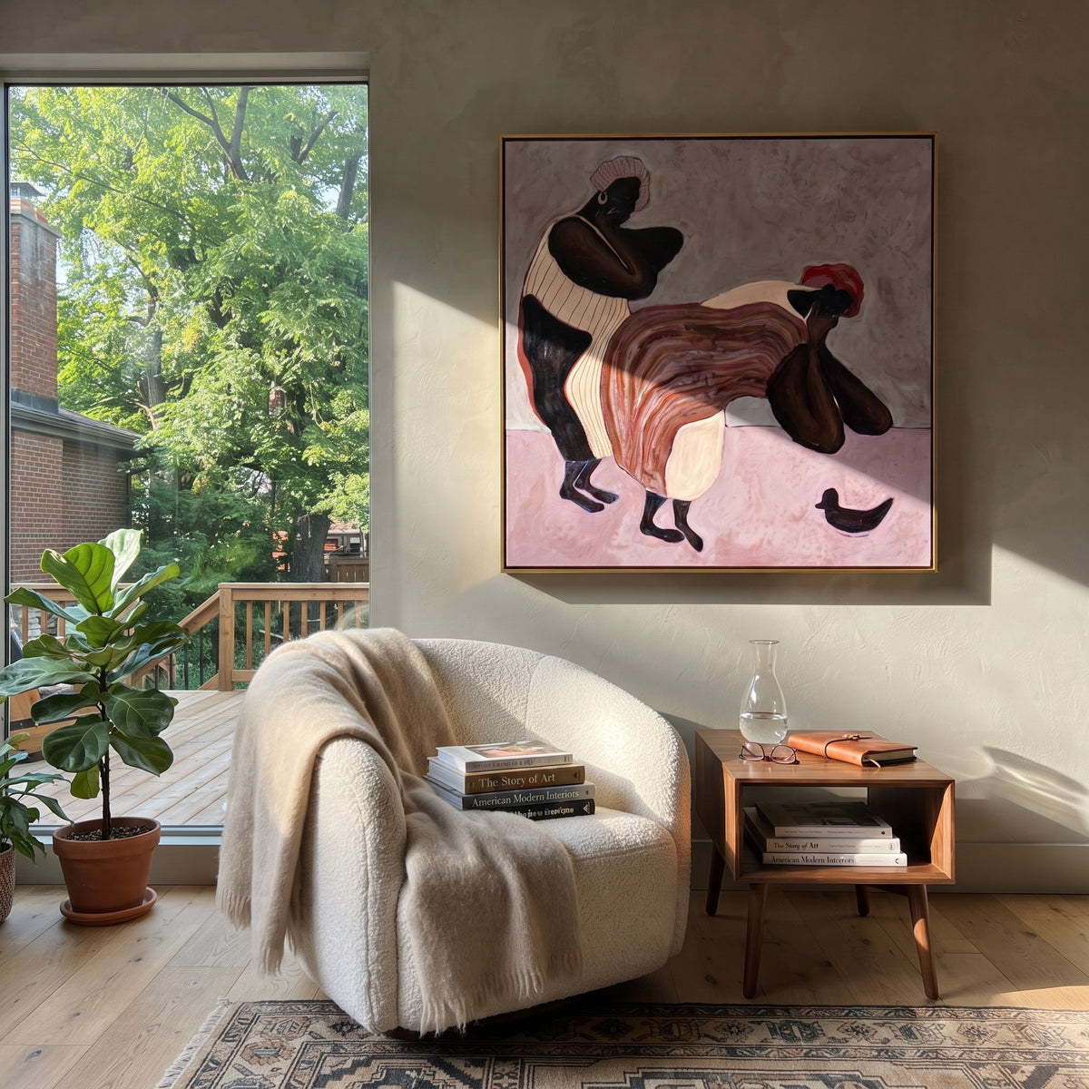 Pink Horse Crosses Lavender displayed as a Retro Modern room focal point