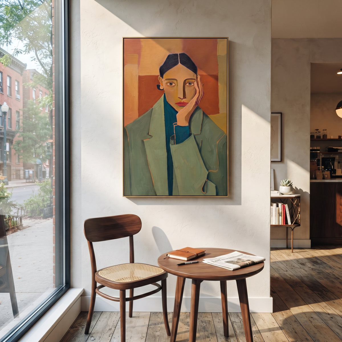 Blue Jacket Meets Rust displayed as a Retro Modern room focal point
