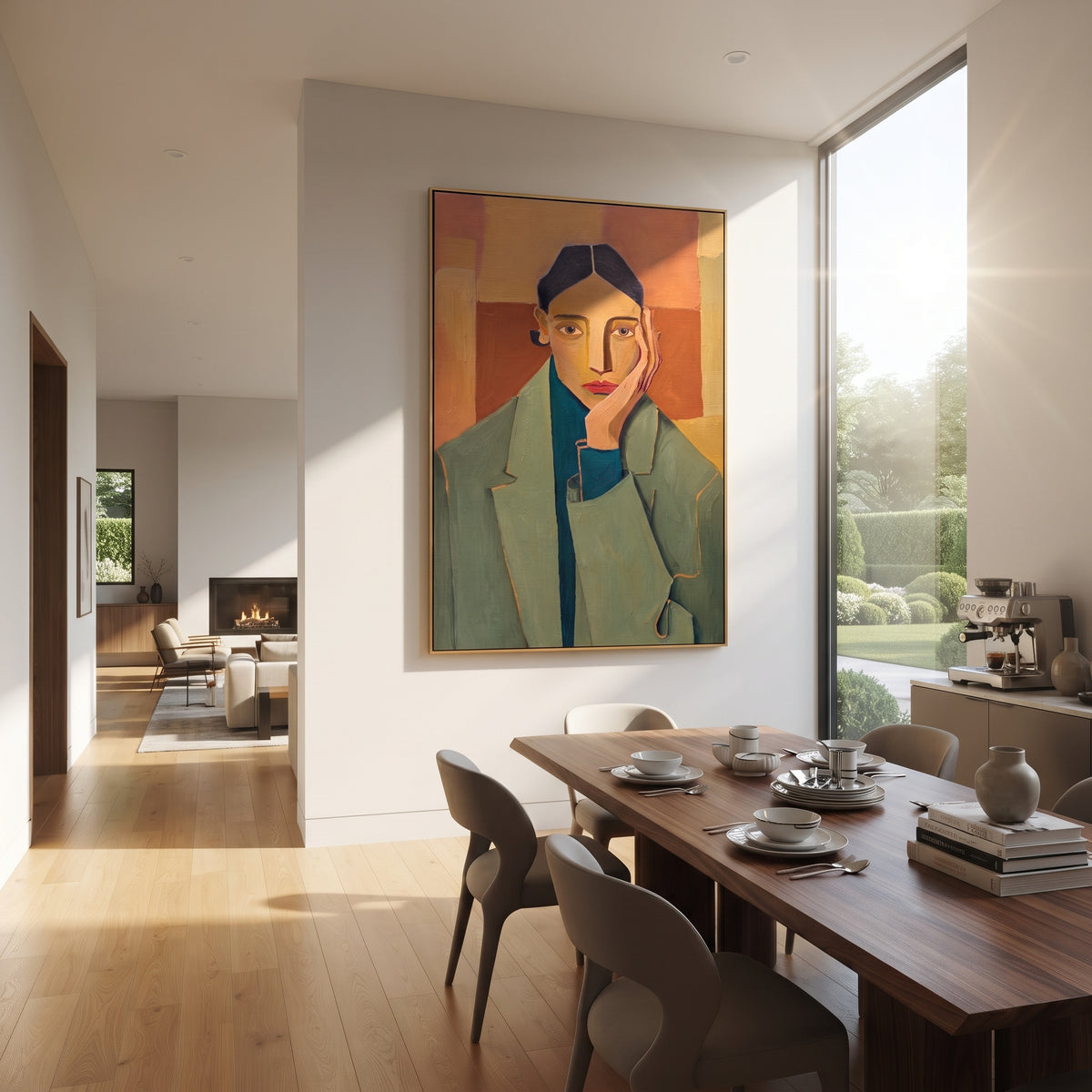 Blue Jacket Meets Rust styled in a layered residential interior