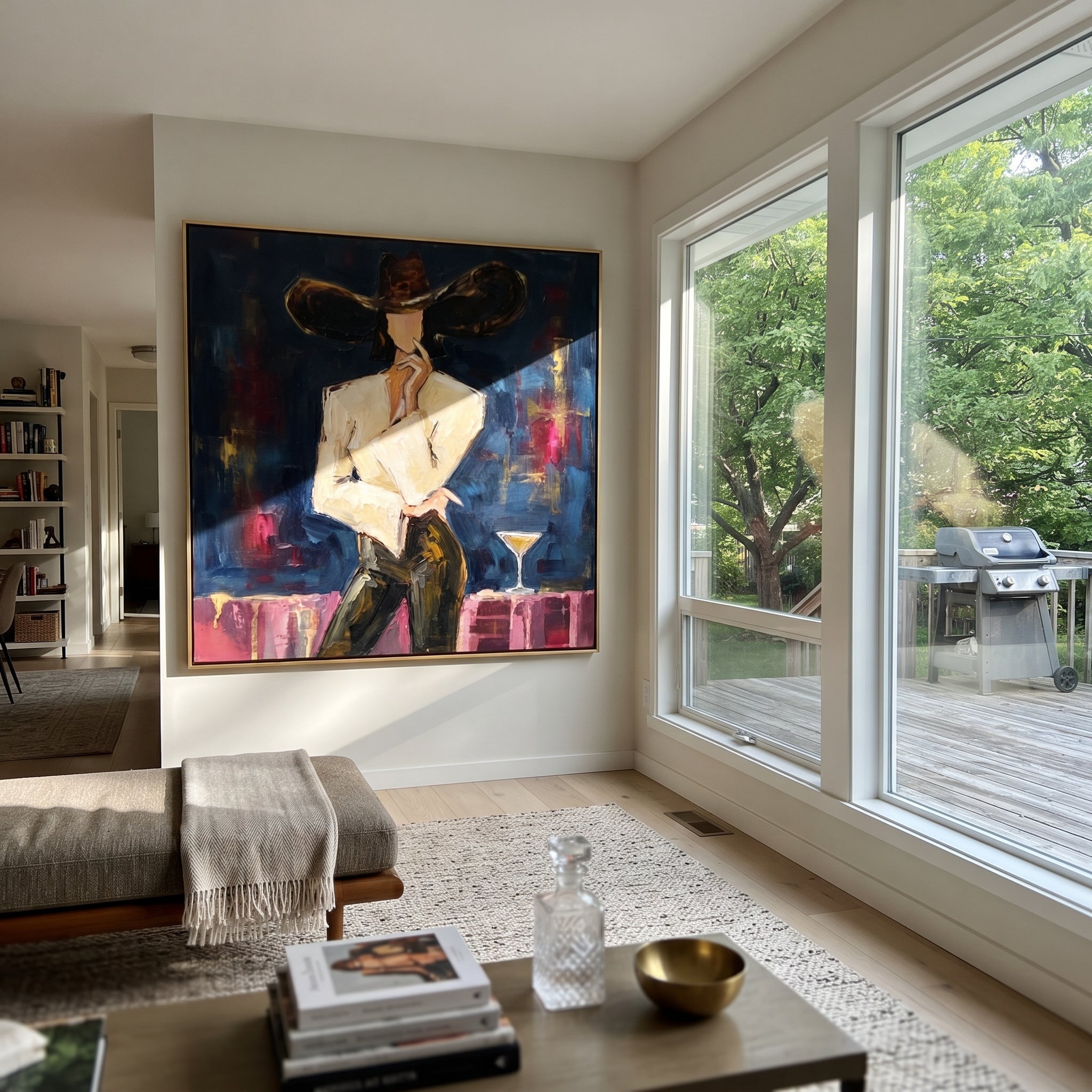 Midnight Brim Cuts Scarlet displayed in a warm contemporary interior