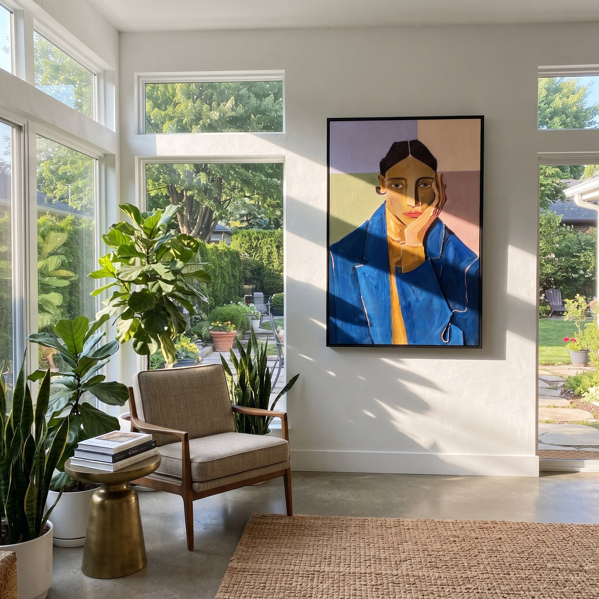 Blue Suit Faces Violet displayed as a Retro Modern room focal point