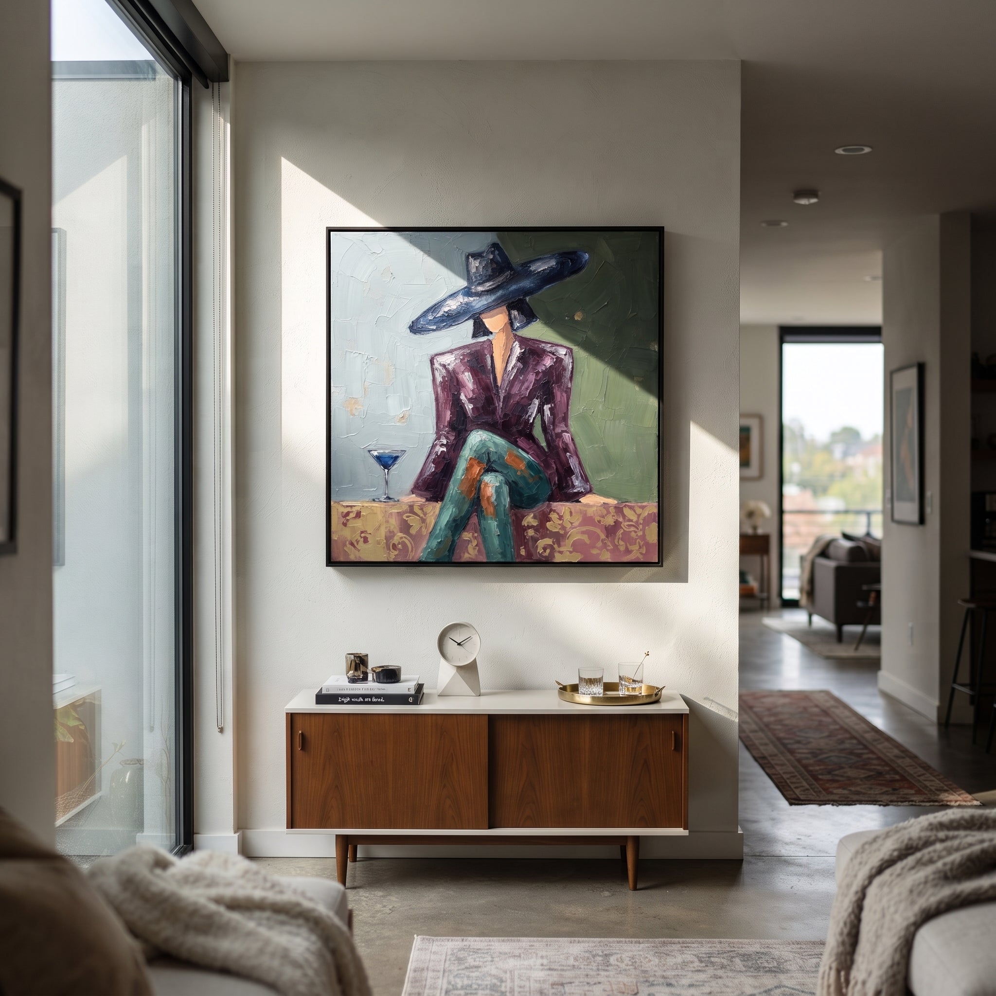 Cocktail Waits Beneath Brim styled with neutral modern furnishings