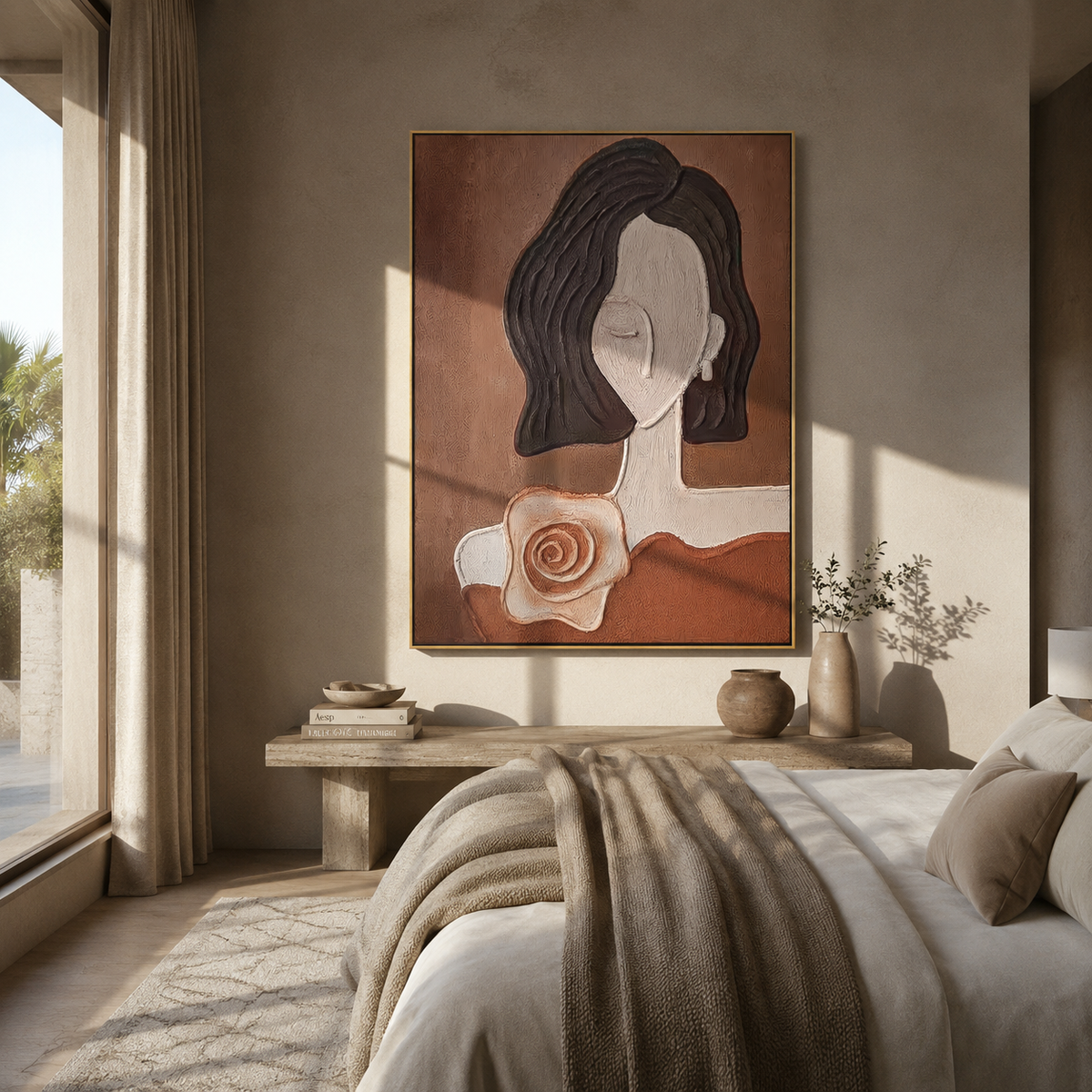White Cup Meets Geometry displayed in a warm contemporary interior