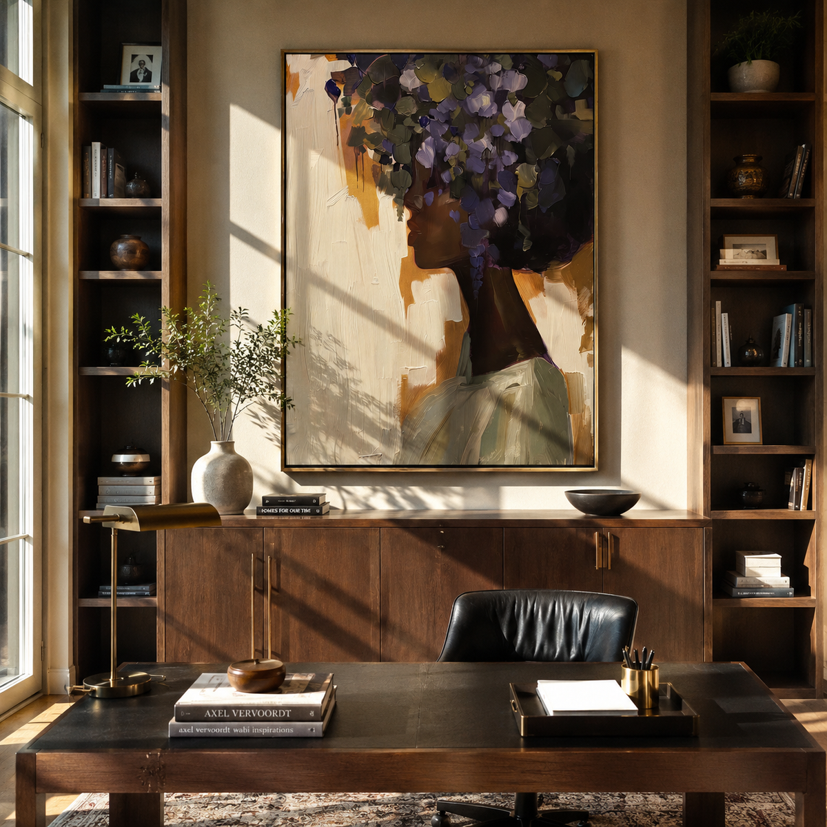 Dark Flowers Crown Profile displayed in a warm contemporary interior