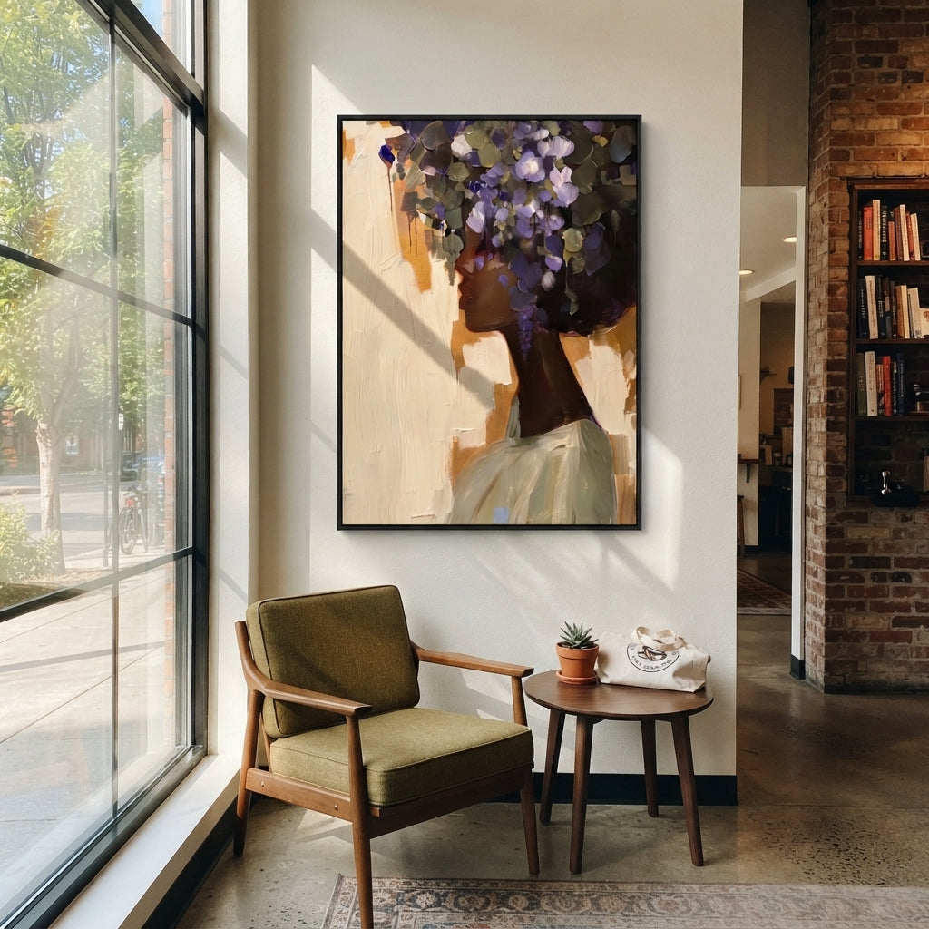Dark Flowers Crown Profile displayed as a Retro Modern room focal point