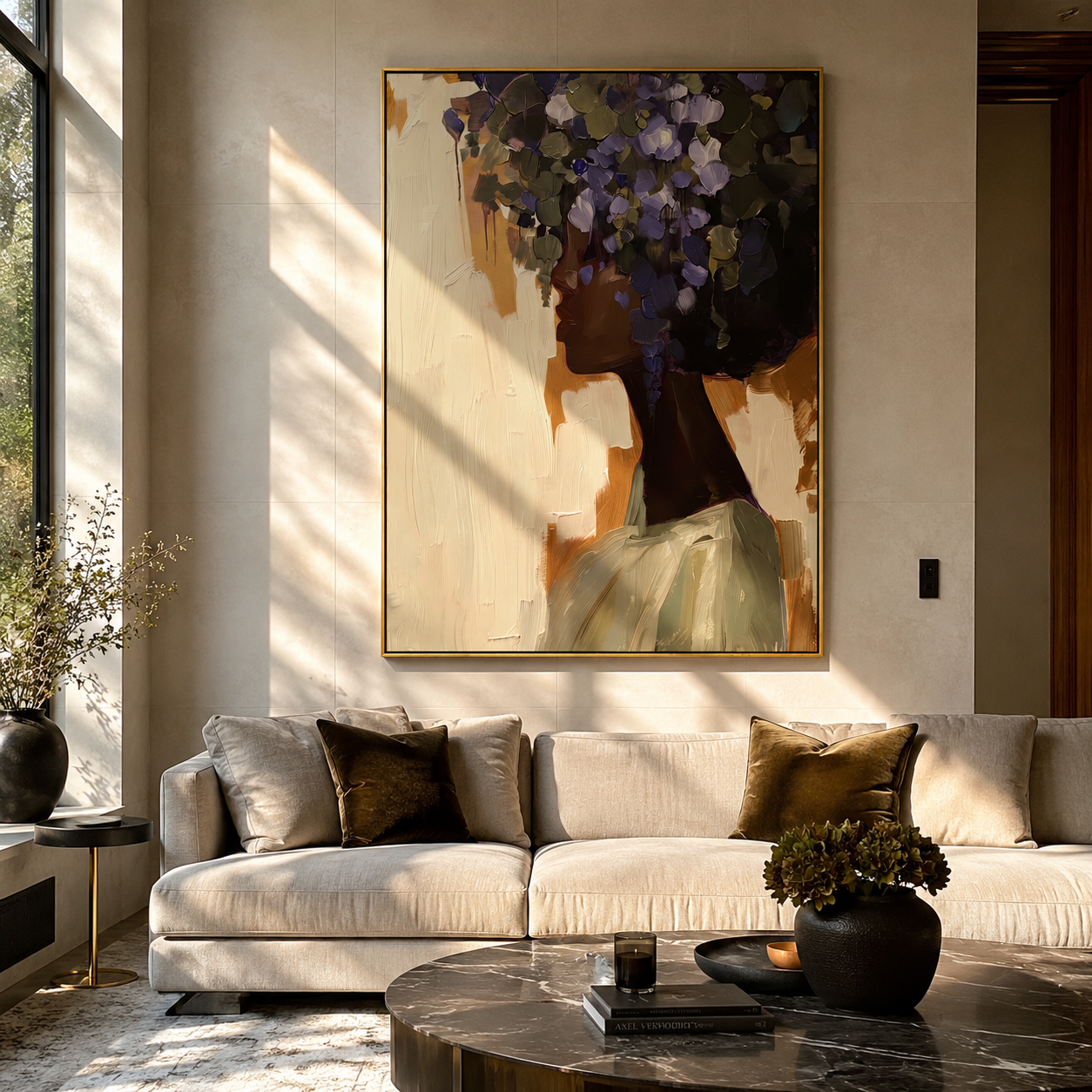 Dark Flowers Crown Profile styled in a layered residential interior