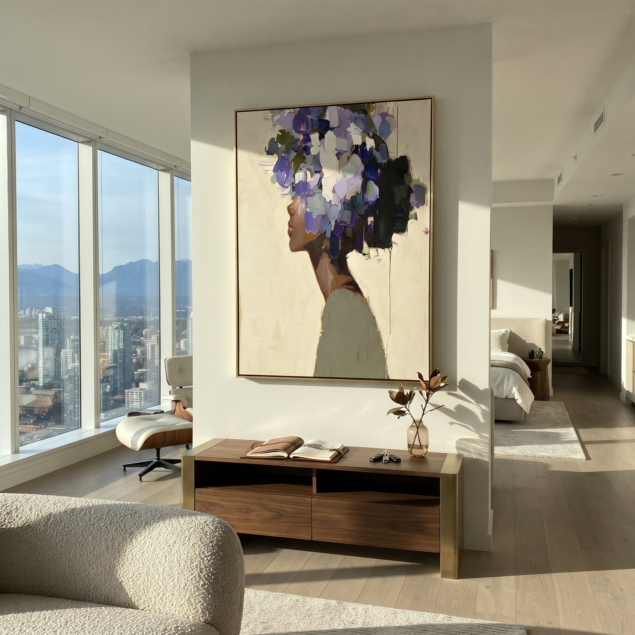Blue Blooms Face Ivory displayed in a warm contemporary interior