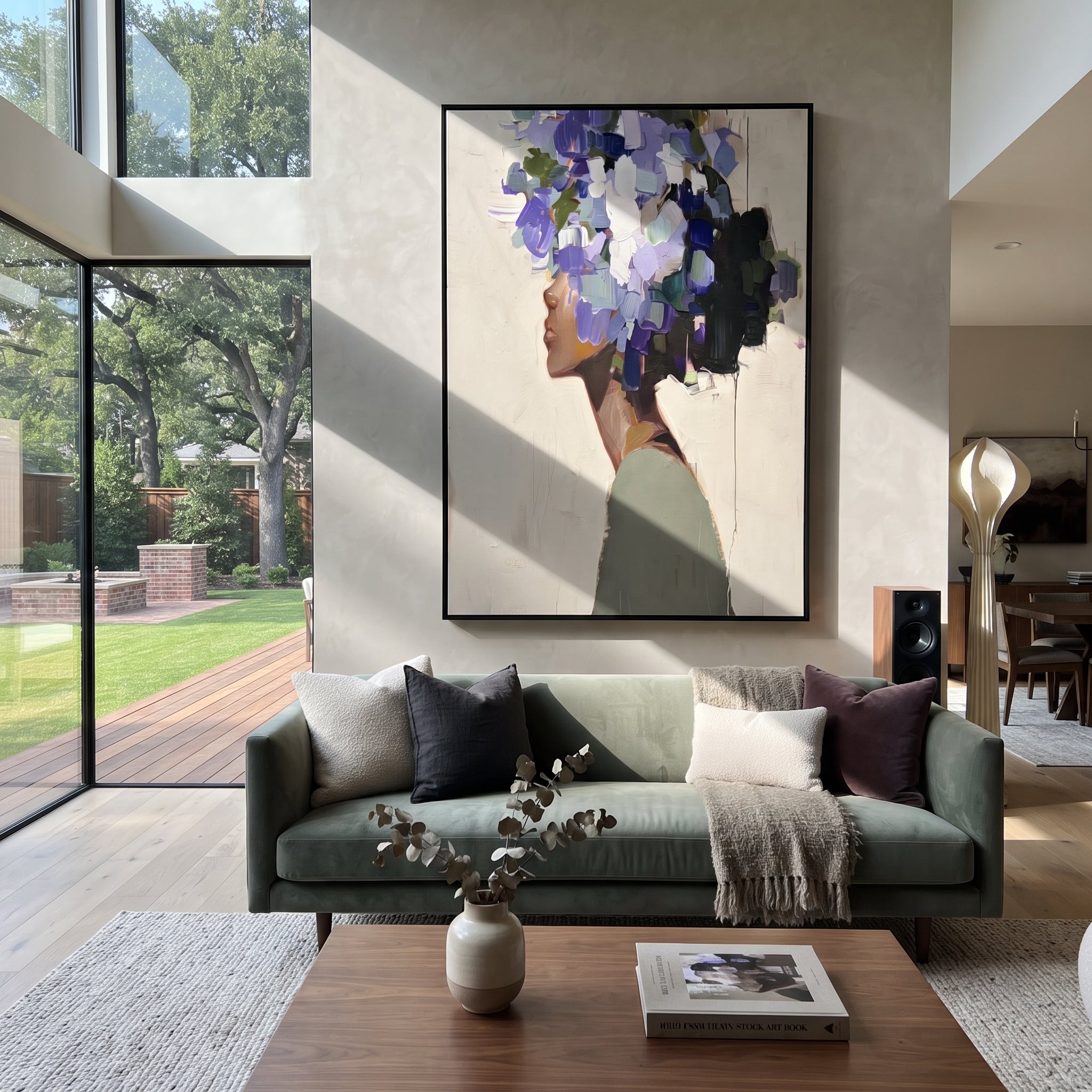 Blue Blooms Face Ivory displayed as a Retro Modern room focal point
