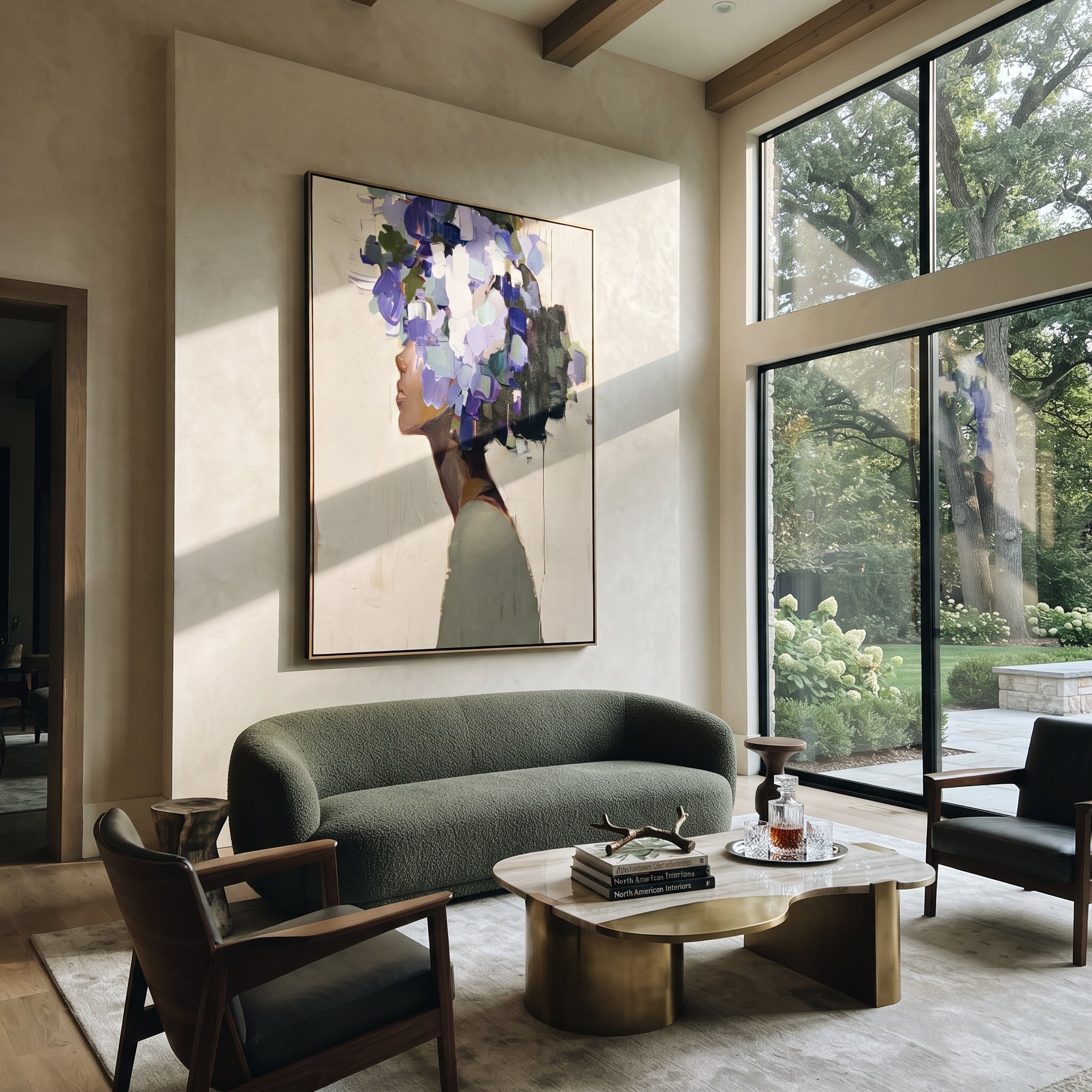 Blue Blooms Face Ivory styled in a layered residential interior