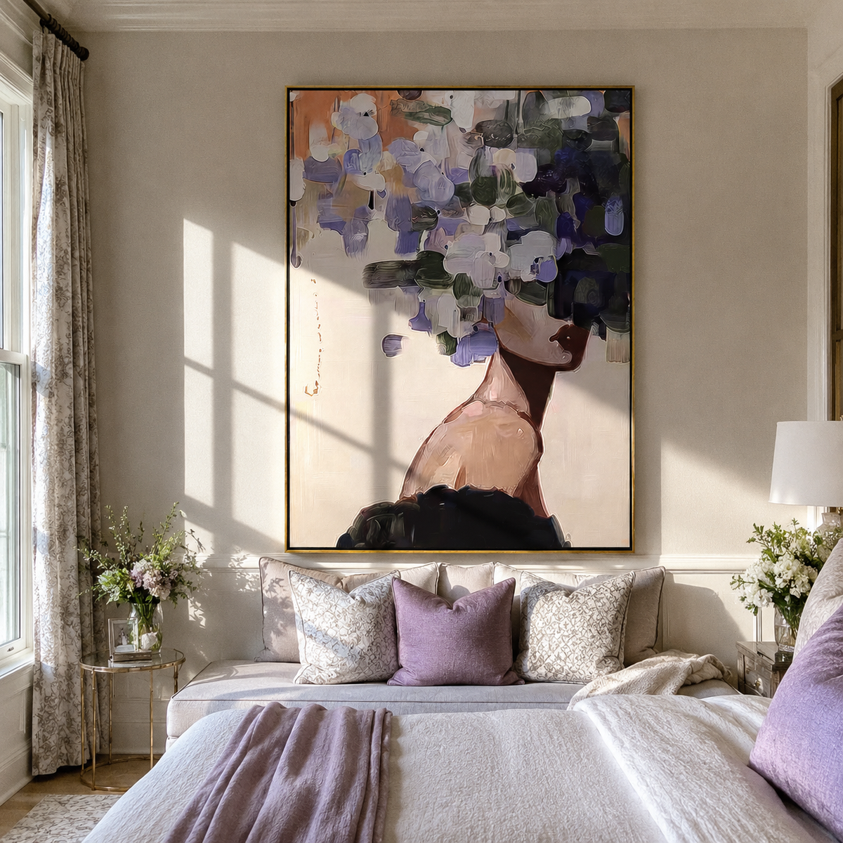 Purple Petals Trace Shoulder displayed in a warm contemporary interior