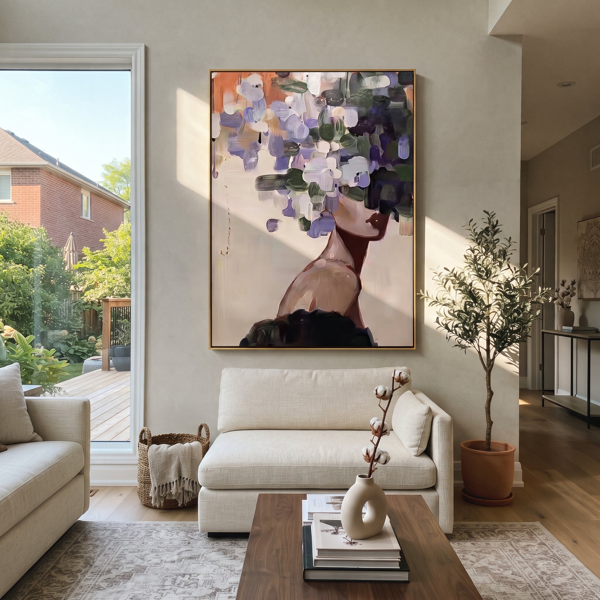 Purple Petals Trace Shoulder presented above a contemporary console