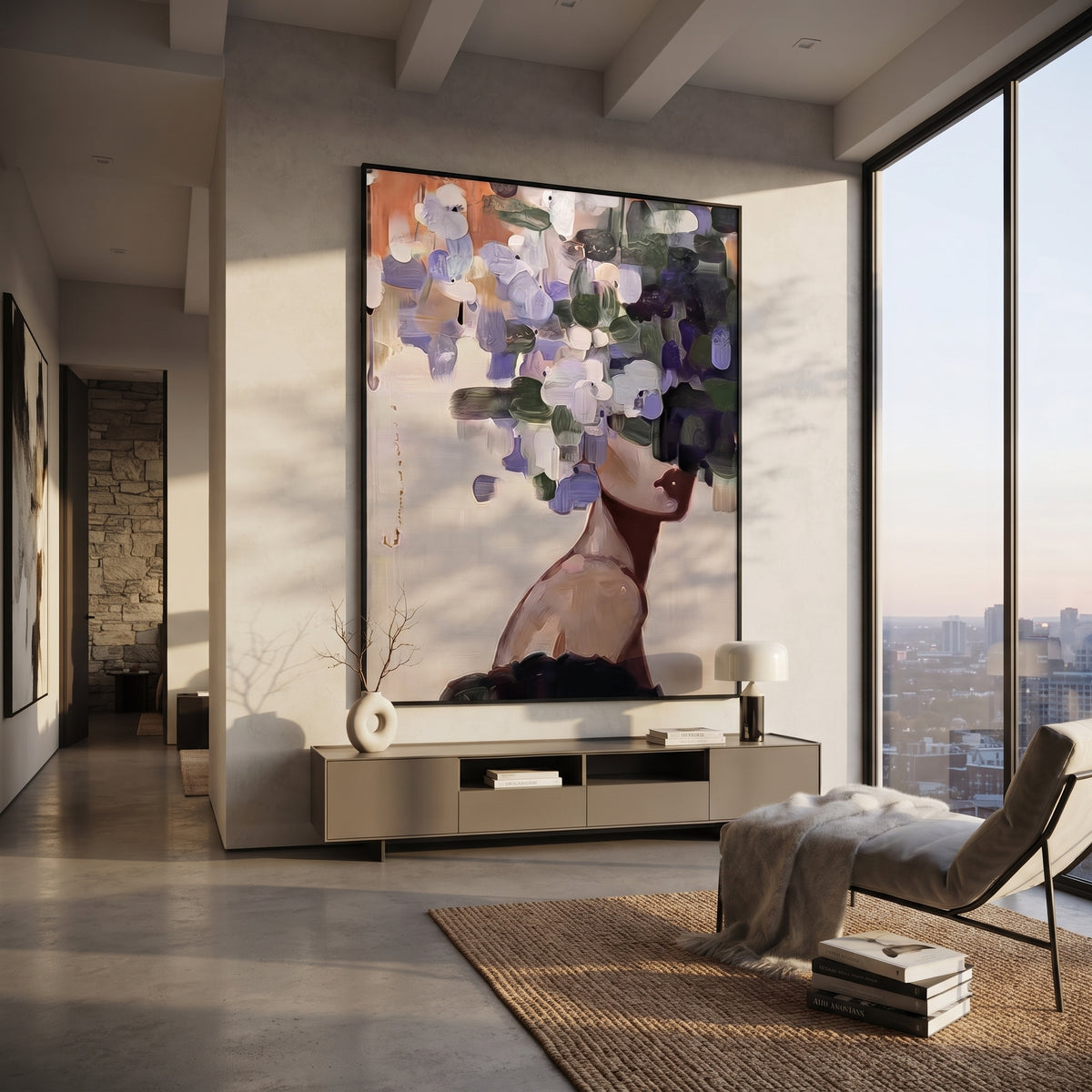 Purple Petals Trace Shoulder displayed as a Retro Modern room focal point
