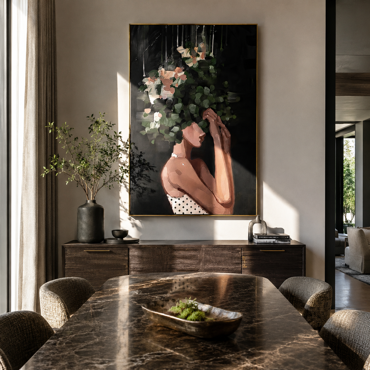 Night Bouquet Holds Her displayed in a warm contemporary interior