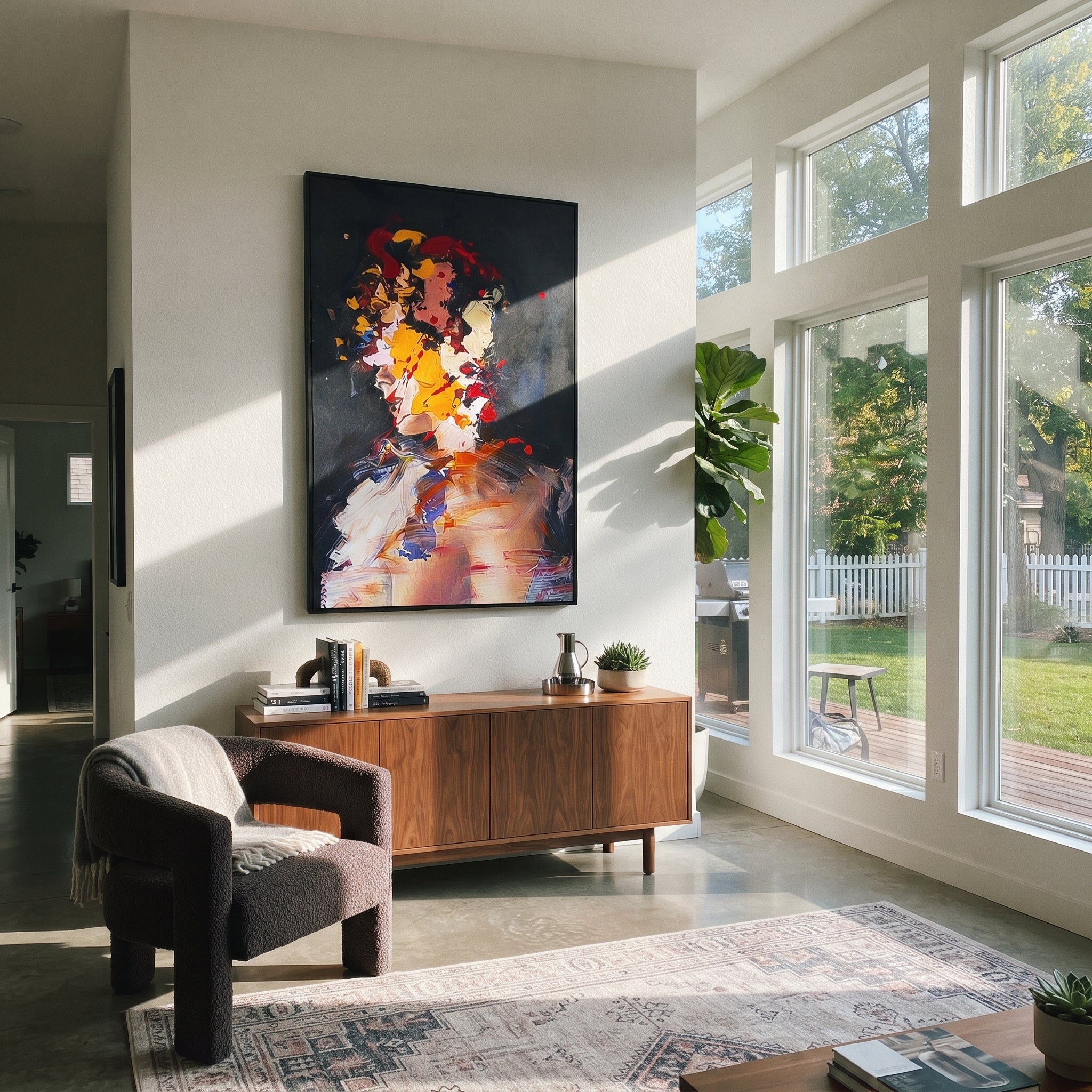 Painted Face Breaks Darkness presented above a contemporary console